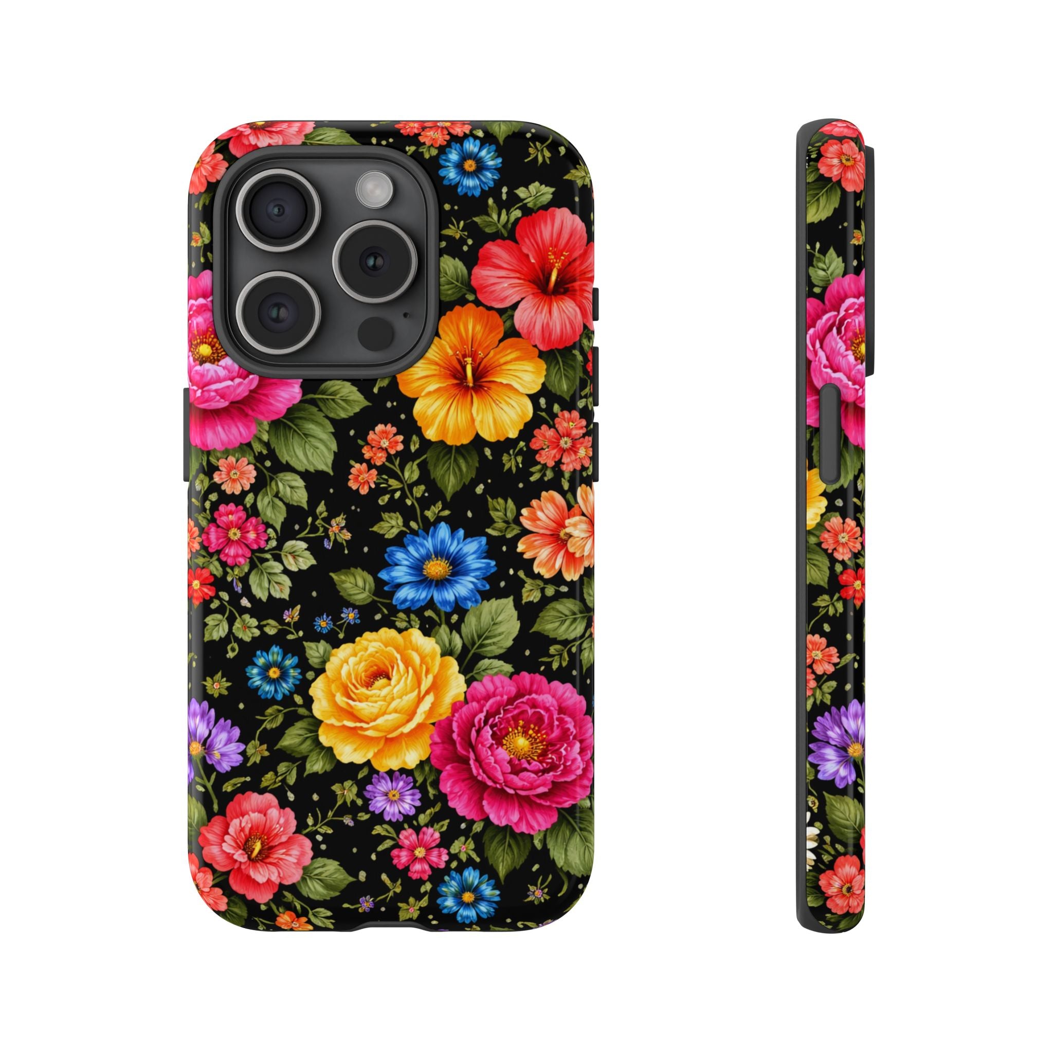Vintage Floral Pattern Phone Case | Colorful Roses on Black