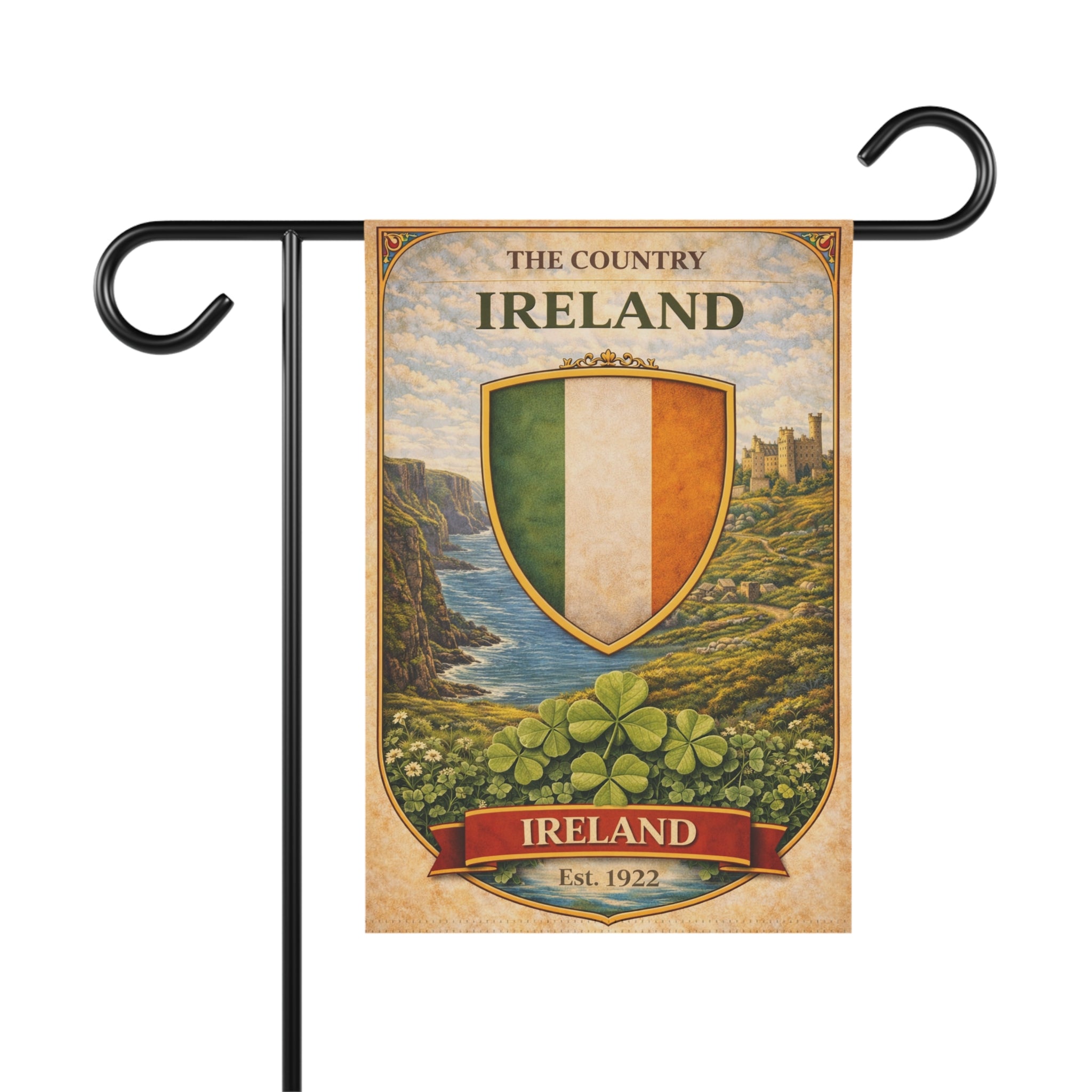 Ireland Shield Garden Flag | Garden Banner, Irish Crest, Shamrock Decor