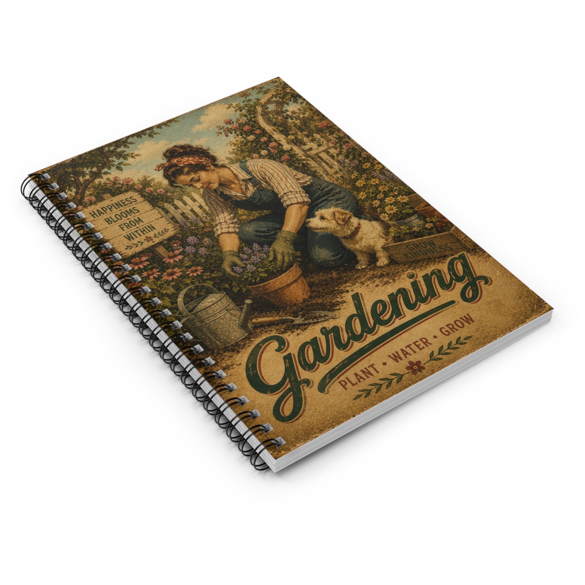 Vintage Gardening Illustration Spiral Notebook | Plant Water Grow