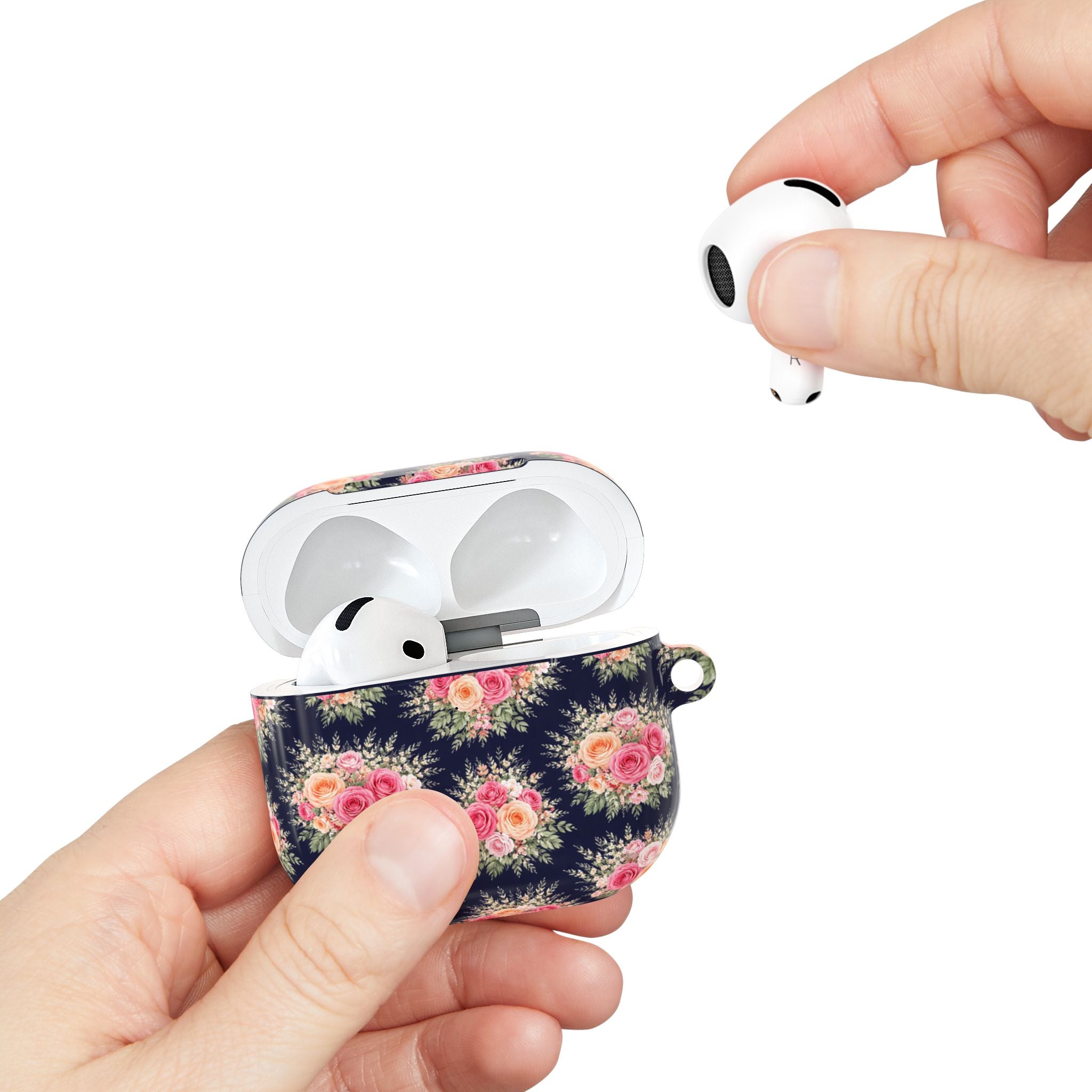 Vintage Floral Bouquet AirPod Case | Pink Roses on Navy