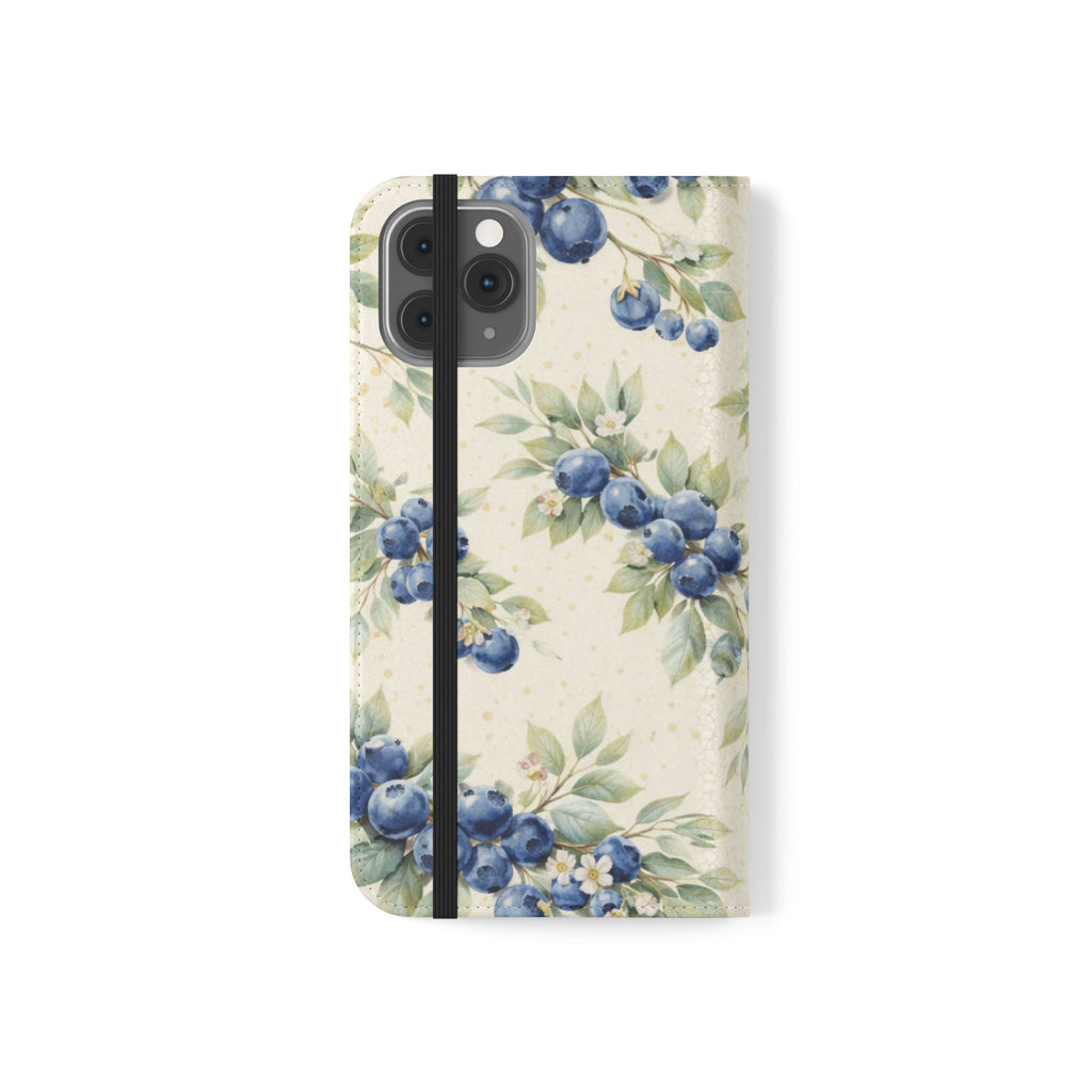Blueberry Watercolor Pattern Flip Case | Phone Wallet, Card Slots