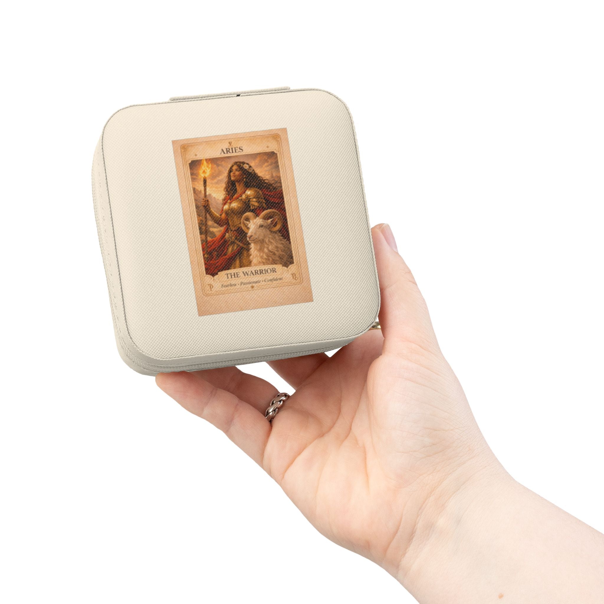 Vintage Aries Warrior Zodiac Illustration Jewelry Travel Case | Compact Portable Organizer