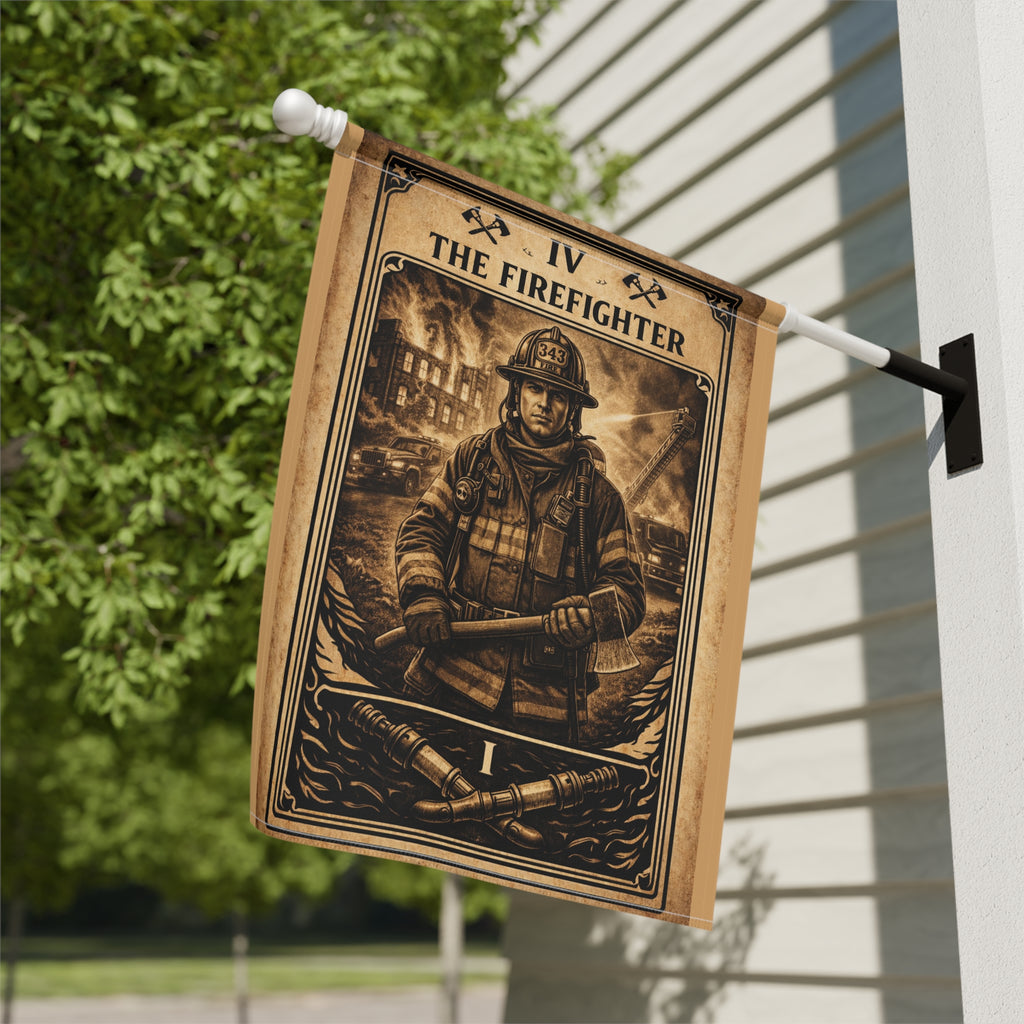 The Firefighter illustration Garden Flag | Garden Banner, Outdoor Decor