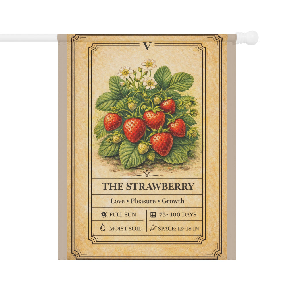 Vintage Strawberry Botanical Garden Flag | House Banner, Plant Care Art