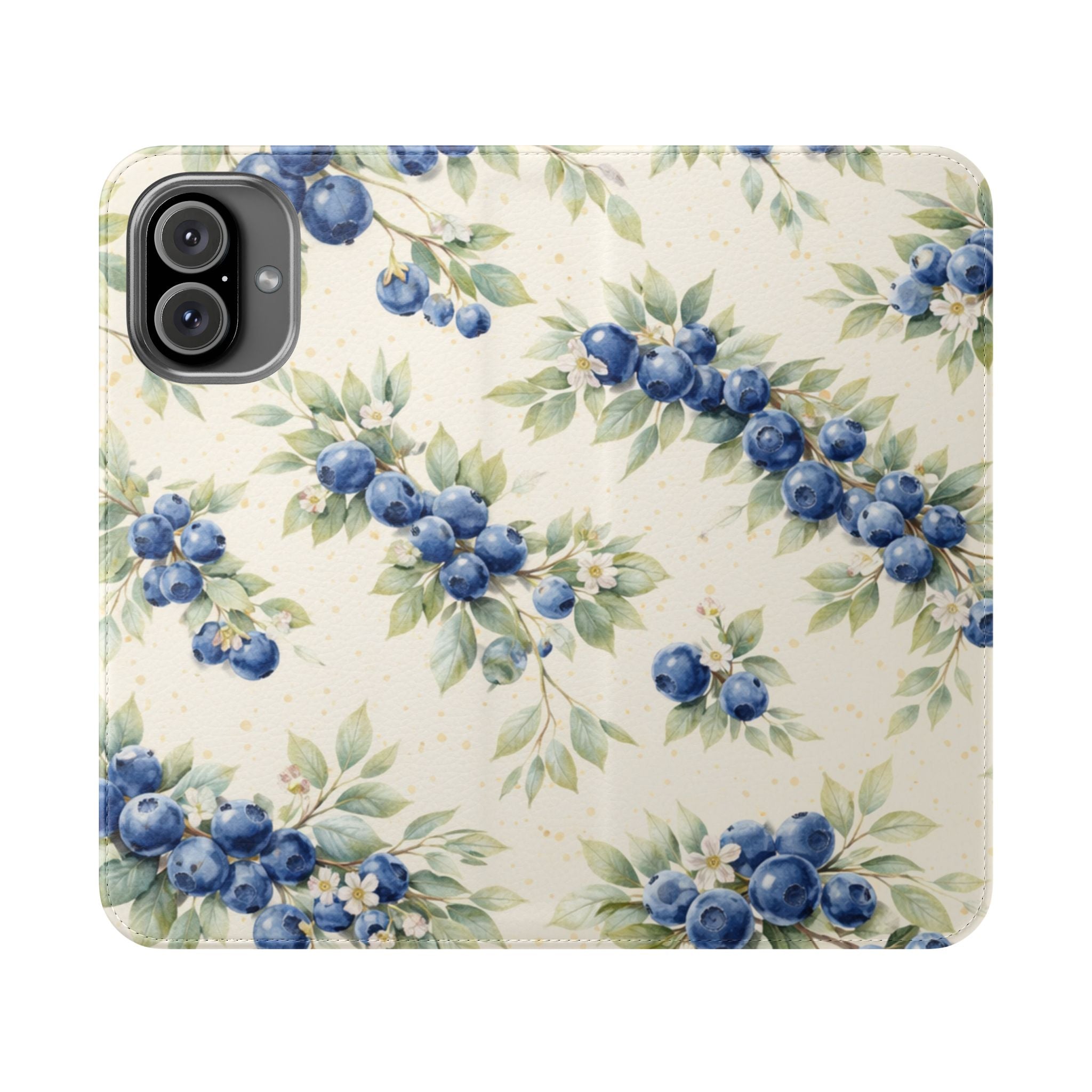 Blueberry Watercolor Pattern Flip Case | Phone Wallet, Card Slots