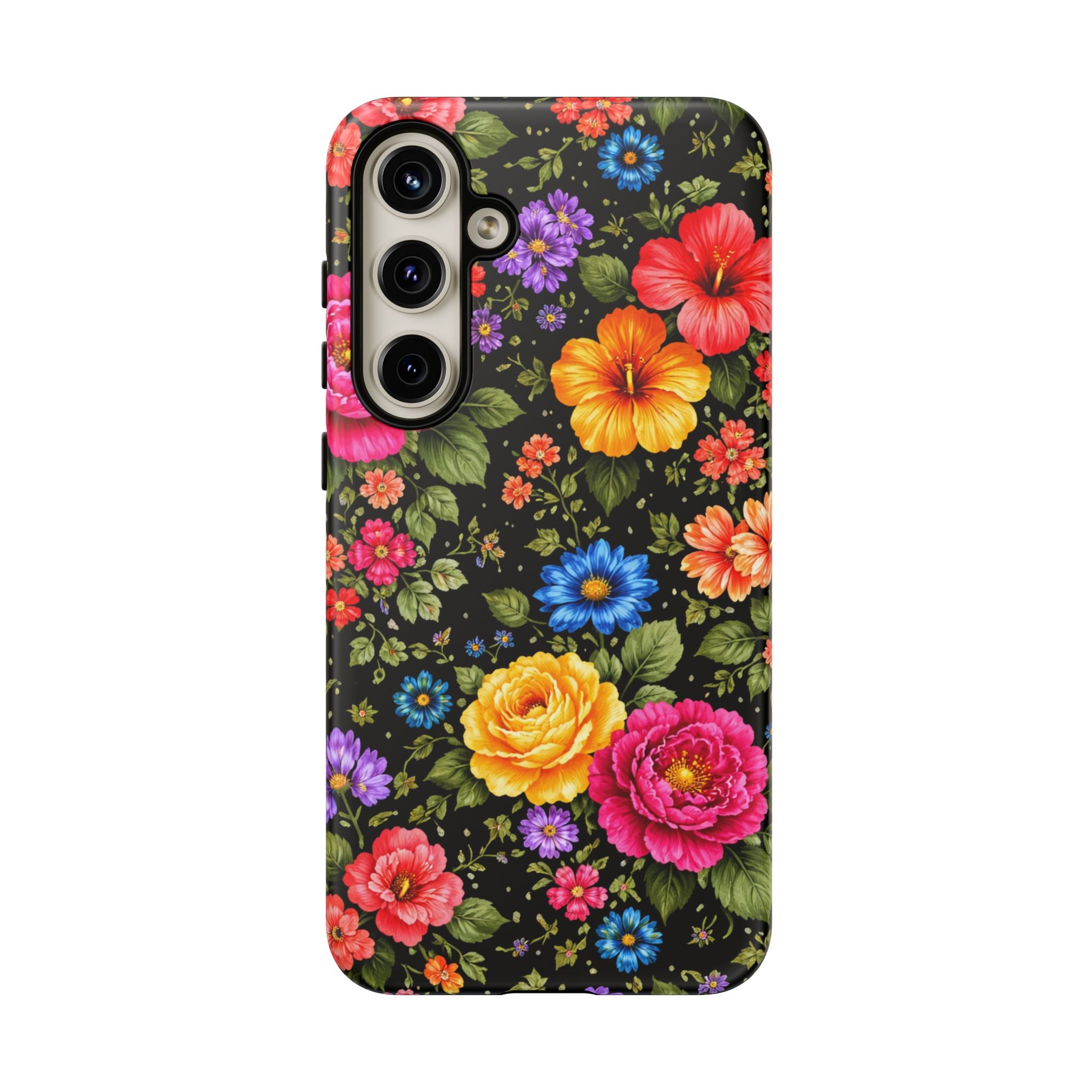 Vintage Floral Pattern Phone Case | Colorful Roses on Black