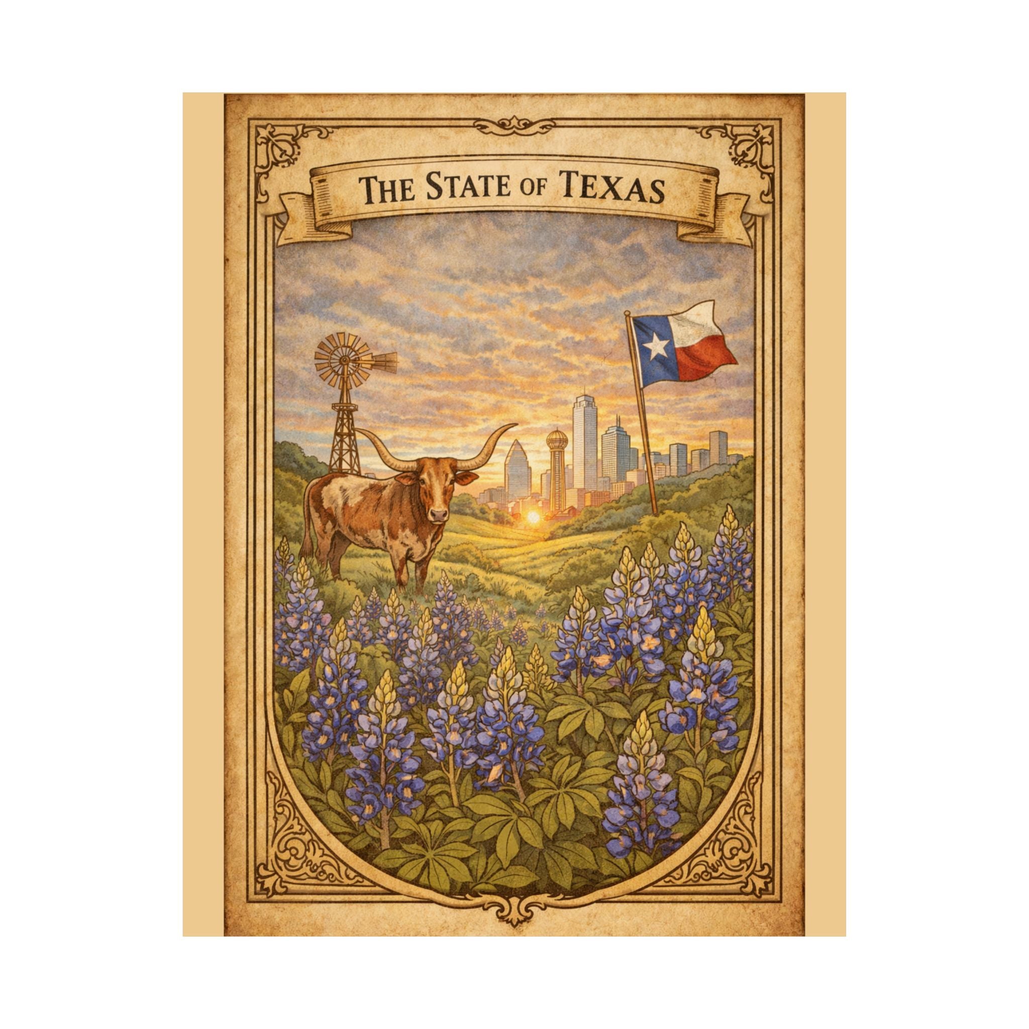 Texas Poster - Texas Wall Art - Texas Decor - State Poster - Texas Gift - Western Wall Art - Vintage Style Poster