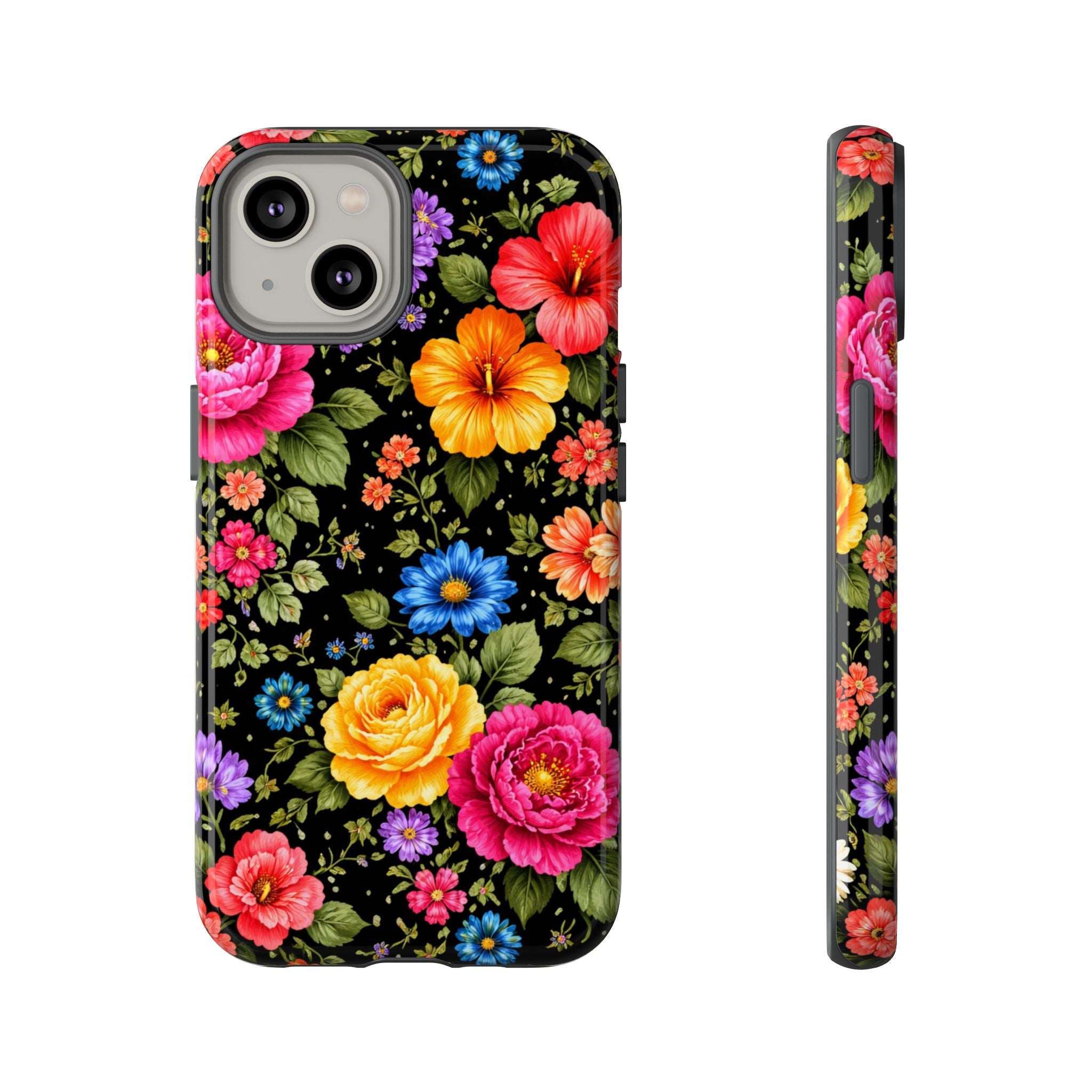 Vintage Floral Pattern Phone Case | Colorful Roses on Black