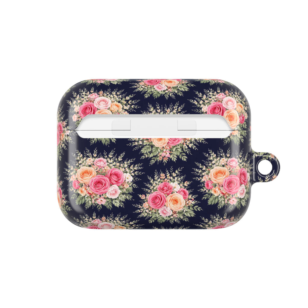 Vintage Floral Bouquet AirPod Case | Pink Roses on Navy