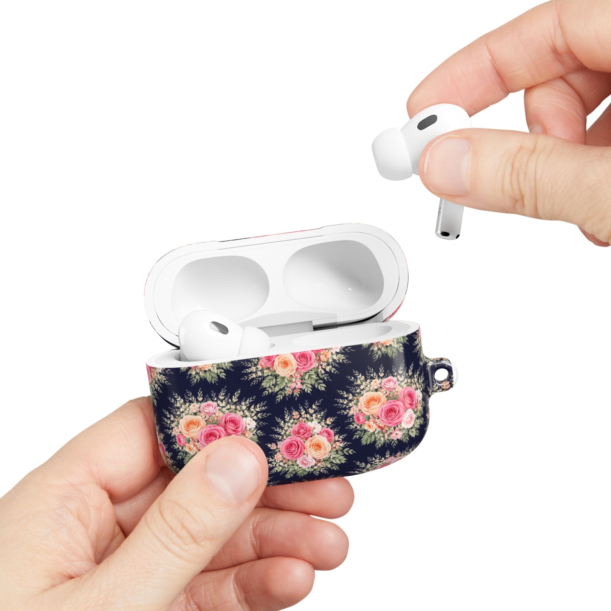 Vintage Floral Bouquet AirPod Case | Pink Roses on Navy