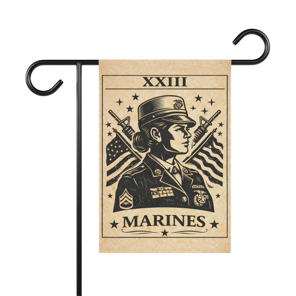 Female Marine Poster garden flag | Garden Banner, Patriotic Military Décor