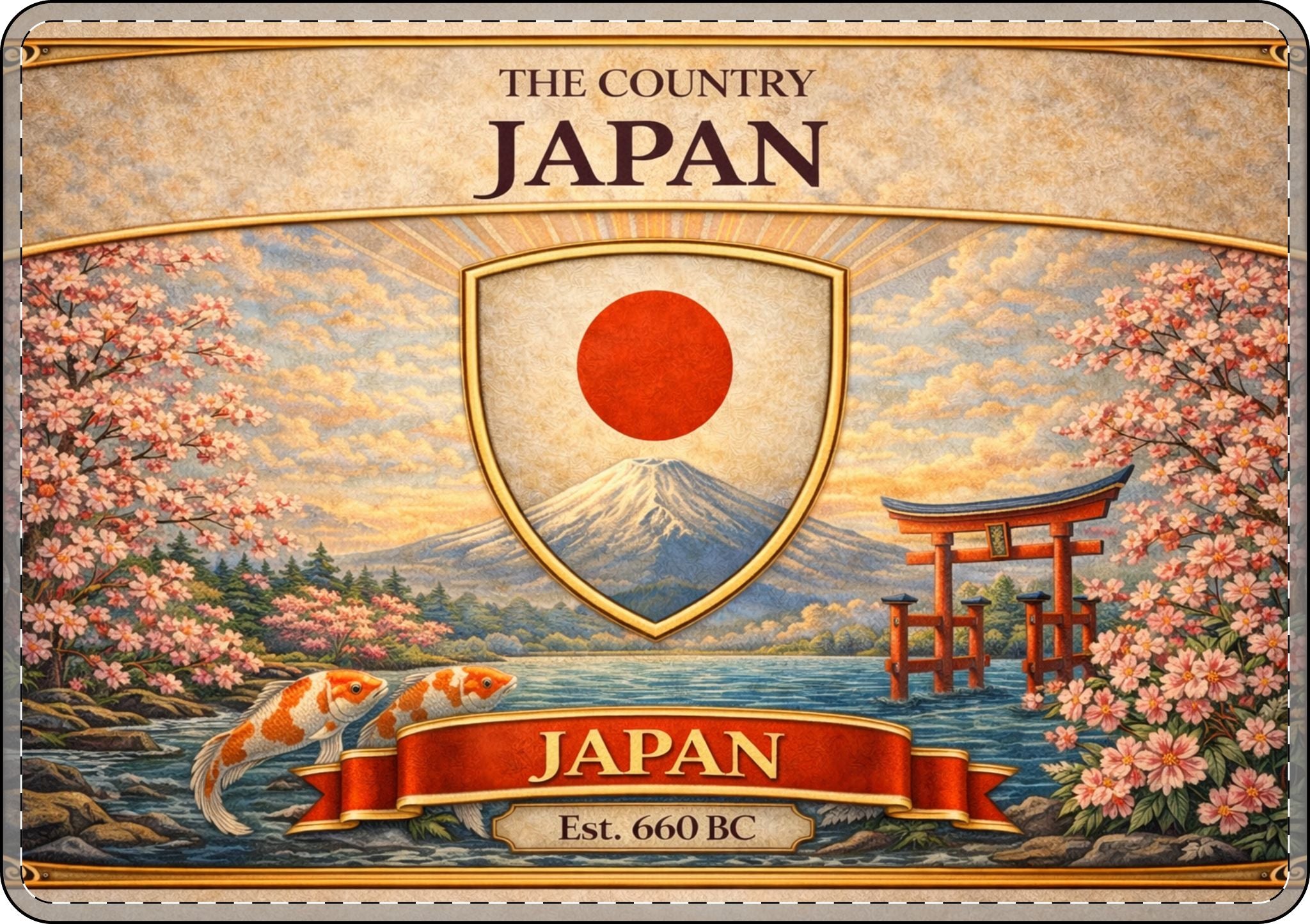 Vintage Japan landscape Matte MacBook Case | Mount Fuji, Torii, Cherry Blossoms