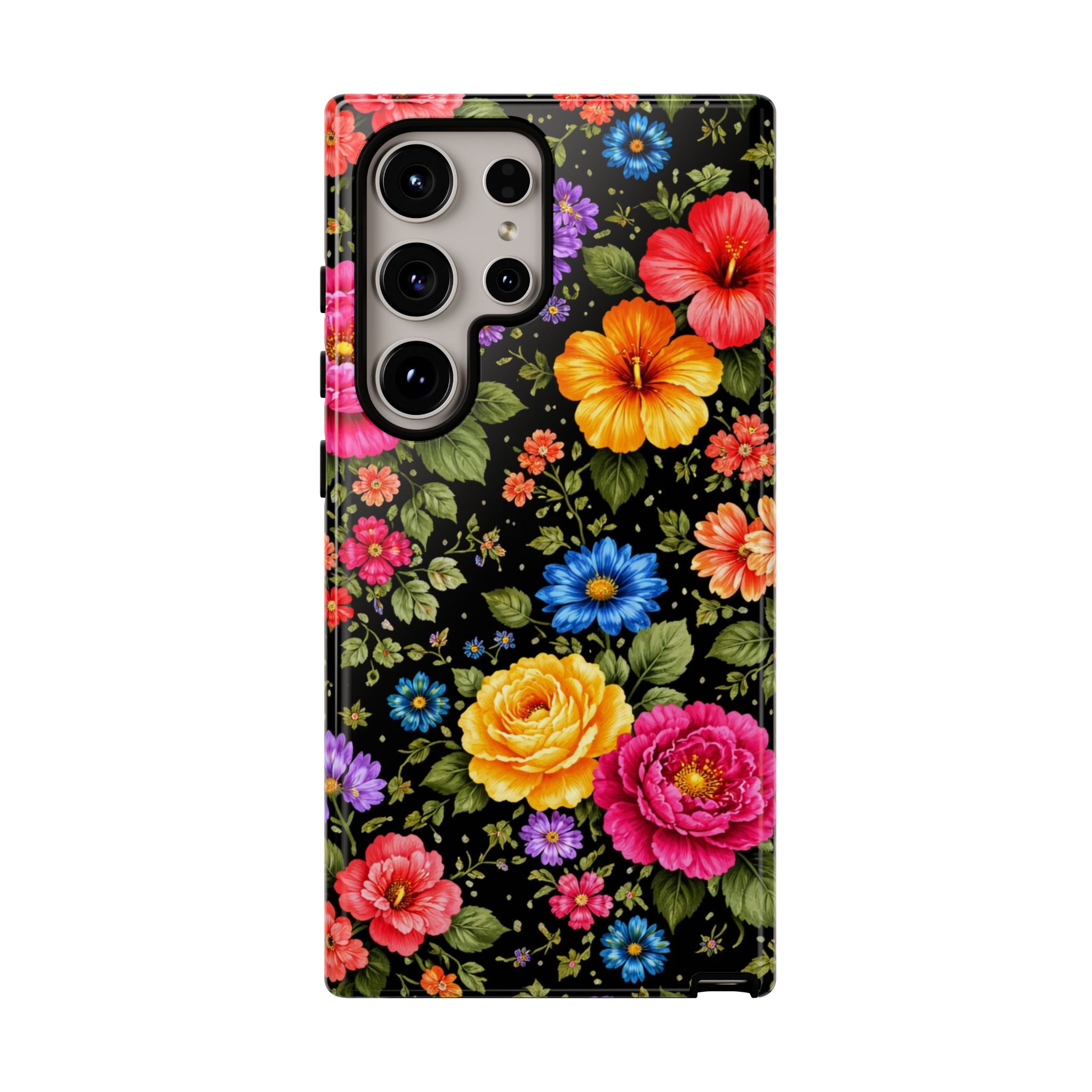 Vintage Floral Pattern Phone Case | Colorful Roses on Black