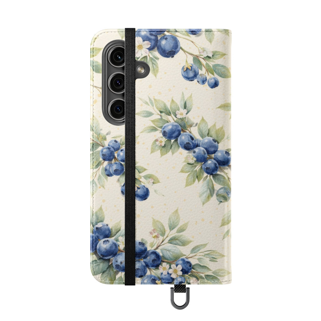 Blueberry Watercolor Pattern Flip Case | Phone Wallet, Card Slots