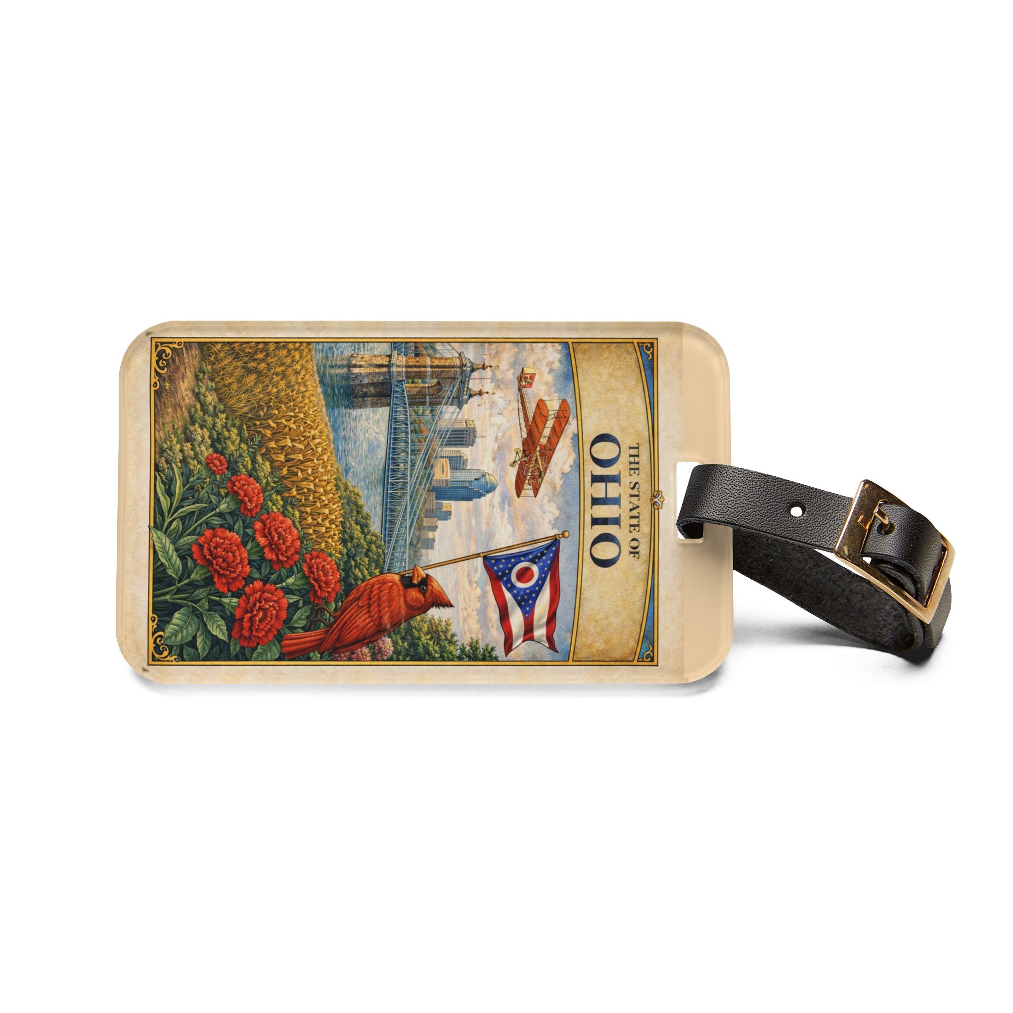 Ohio State Vintage Travel Luggage Tag | Cardinal, Skyline, State Flag