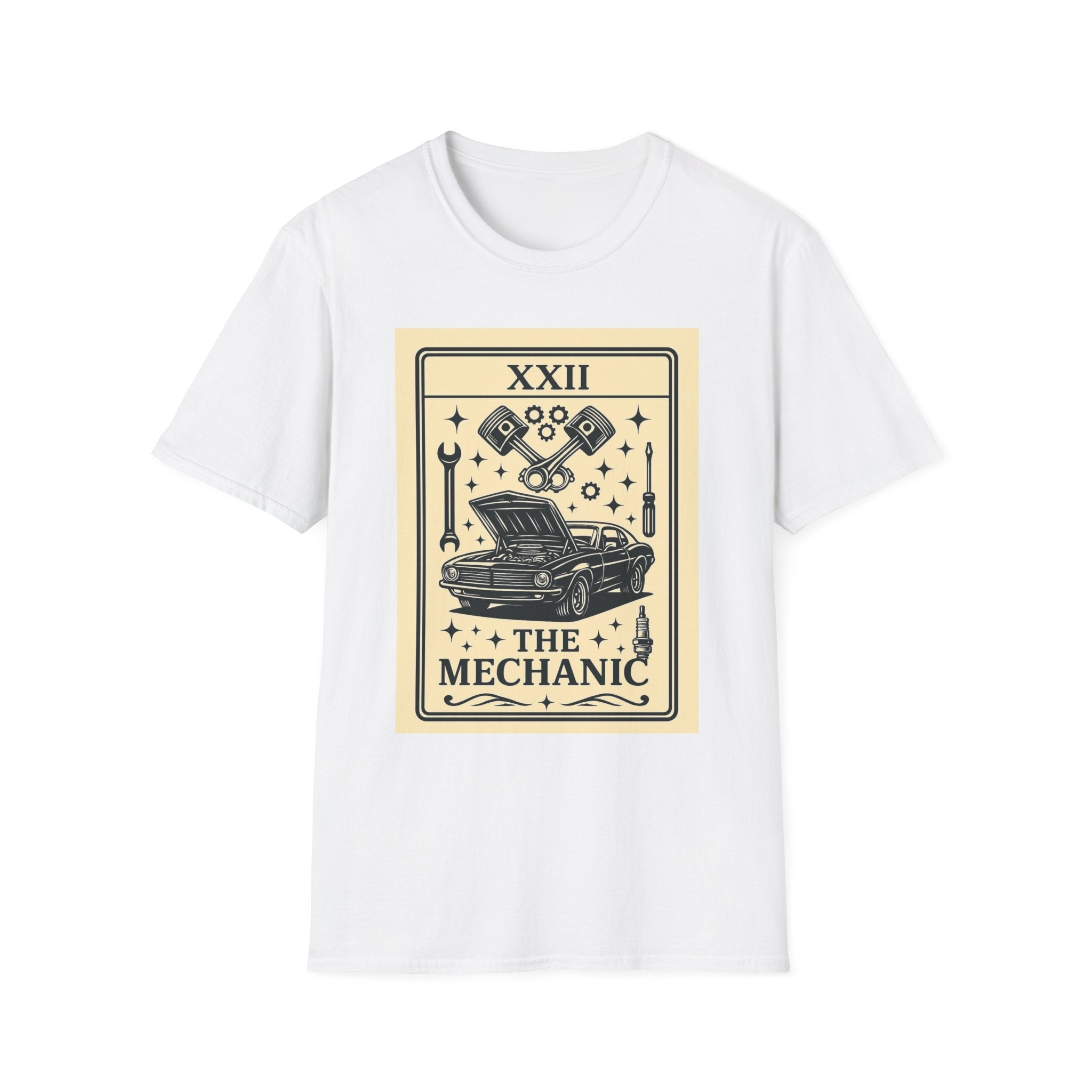 Tarot Mechanic Illustration T-Shirt | The Mechanic card, car engine tools