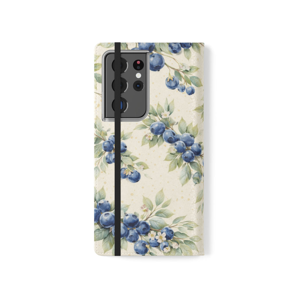 Blueberry Watercolor Pattern Flip Case | Phone Wallet, Card Slots