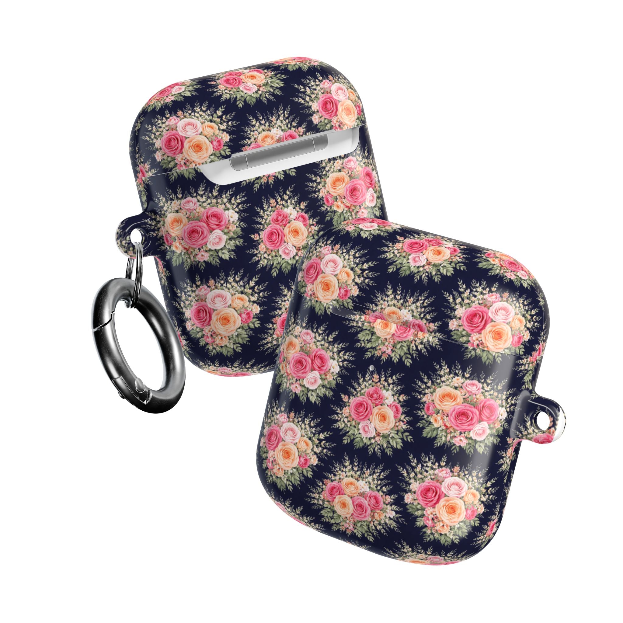Vintage Floral Bouquet AirPod Case | Pink Roses on Navy