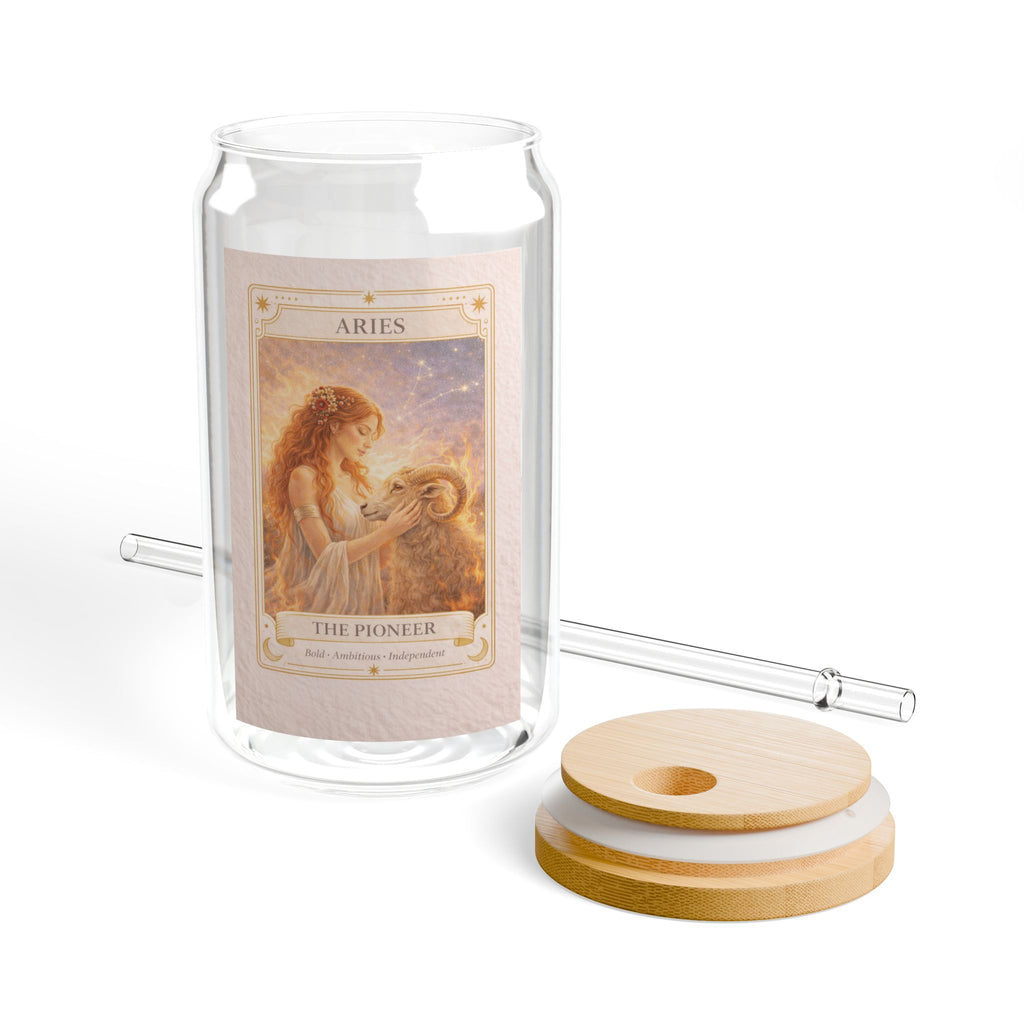 Aries Zodiac Tarot Card Sipper Glass | 16oz