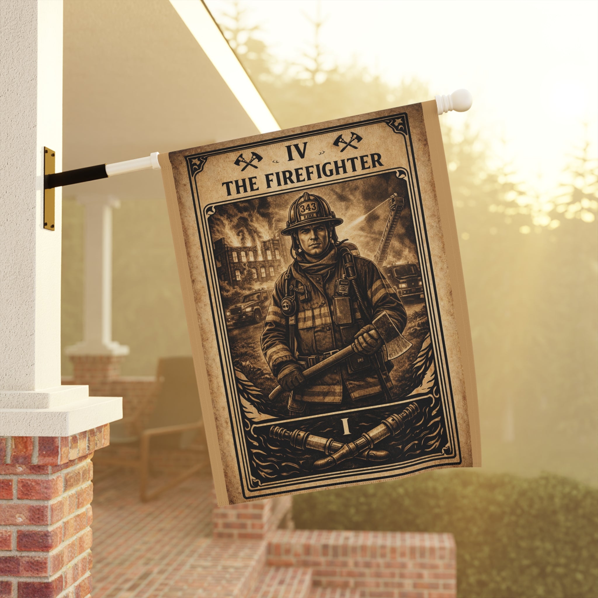 The Firefighter illustration Garden Flag | Garden Banner, Outdoor Decor