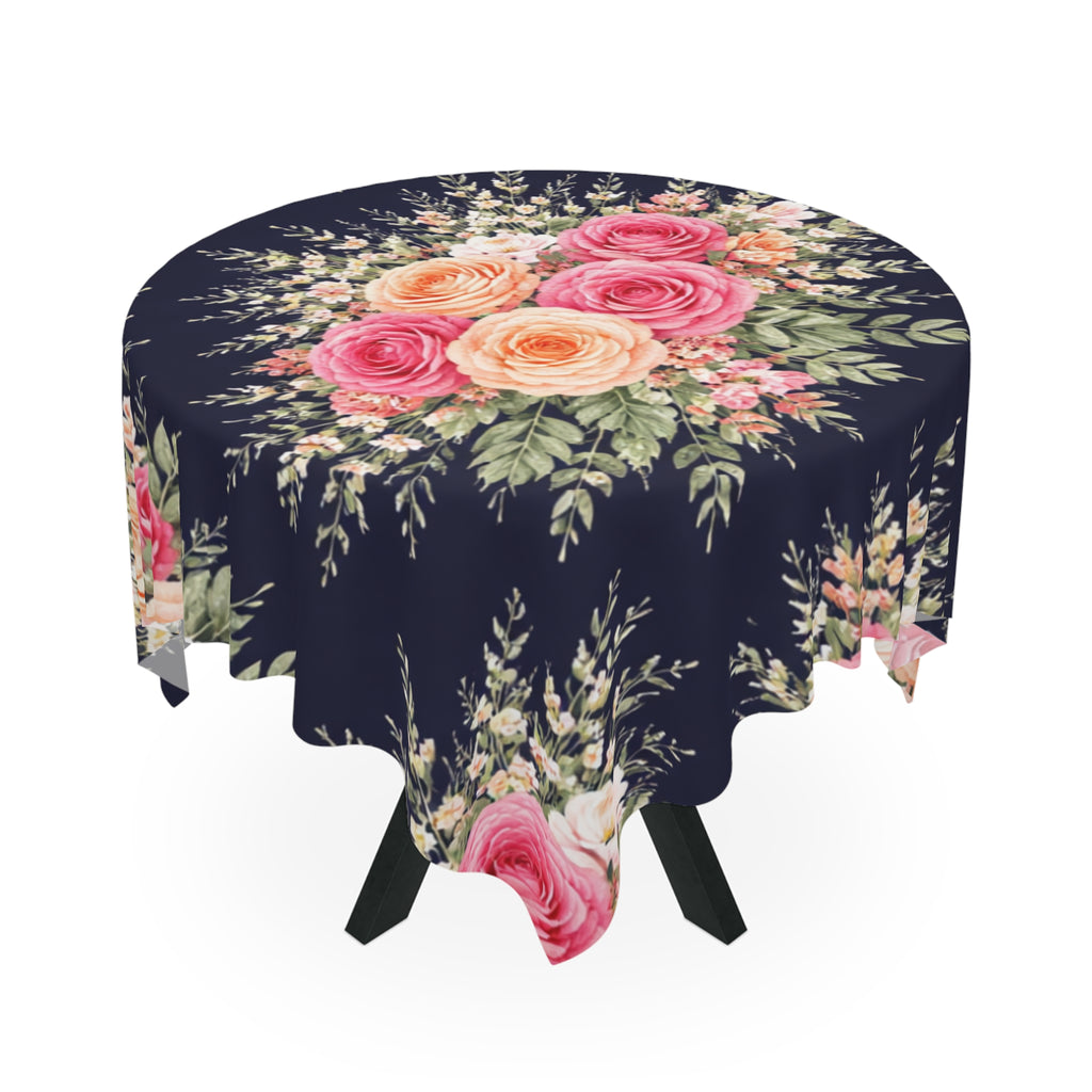 Vintage Pink Rose Bouquet Tablecloth | Floral Table Linen