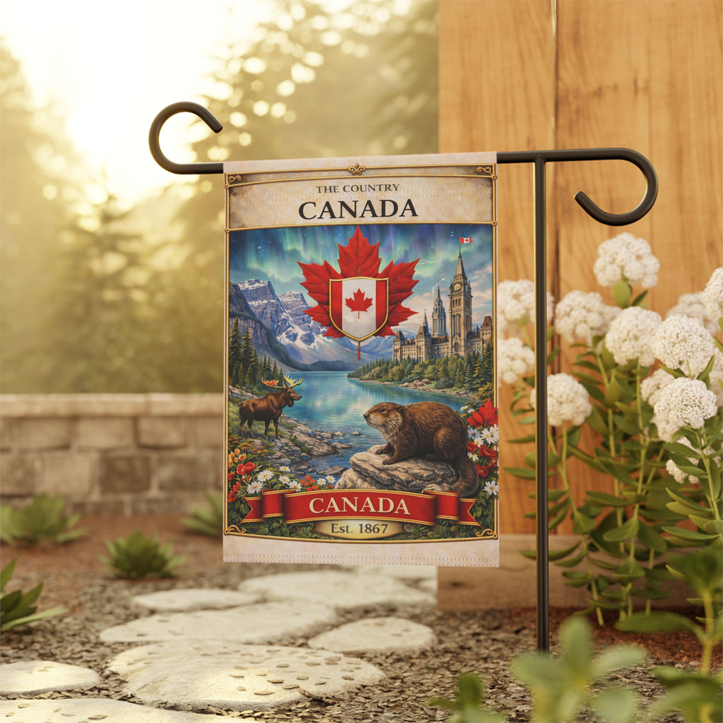 Canada Scenic Maple Leaf Banner Garden Flag | House Banner, Moose & Beaver
