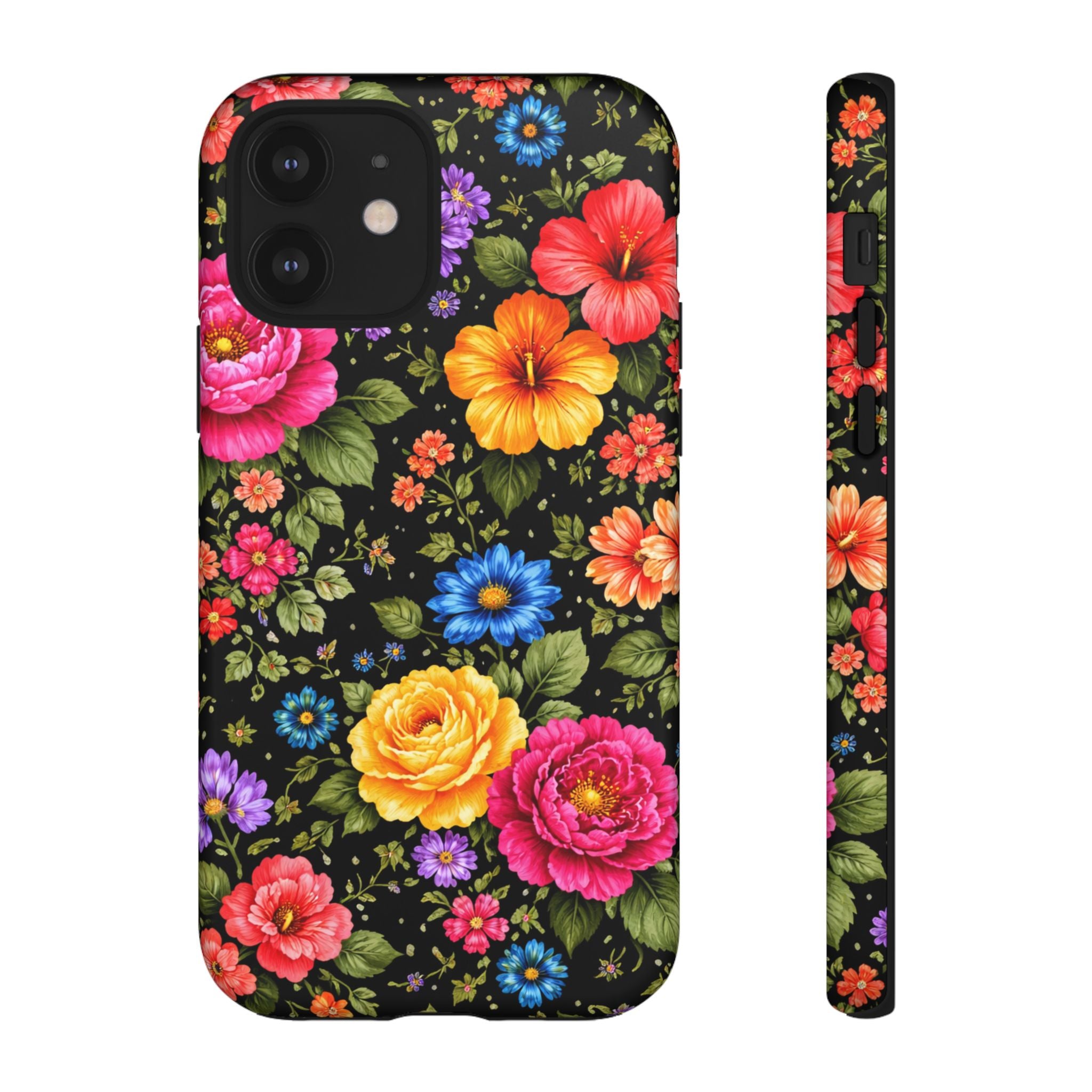Vintage Floral Pattern Phone Case | Colorful Roses on Black