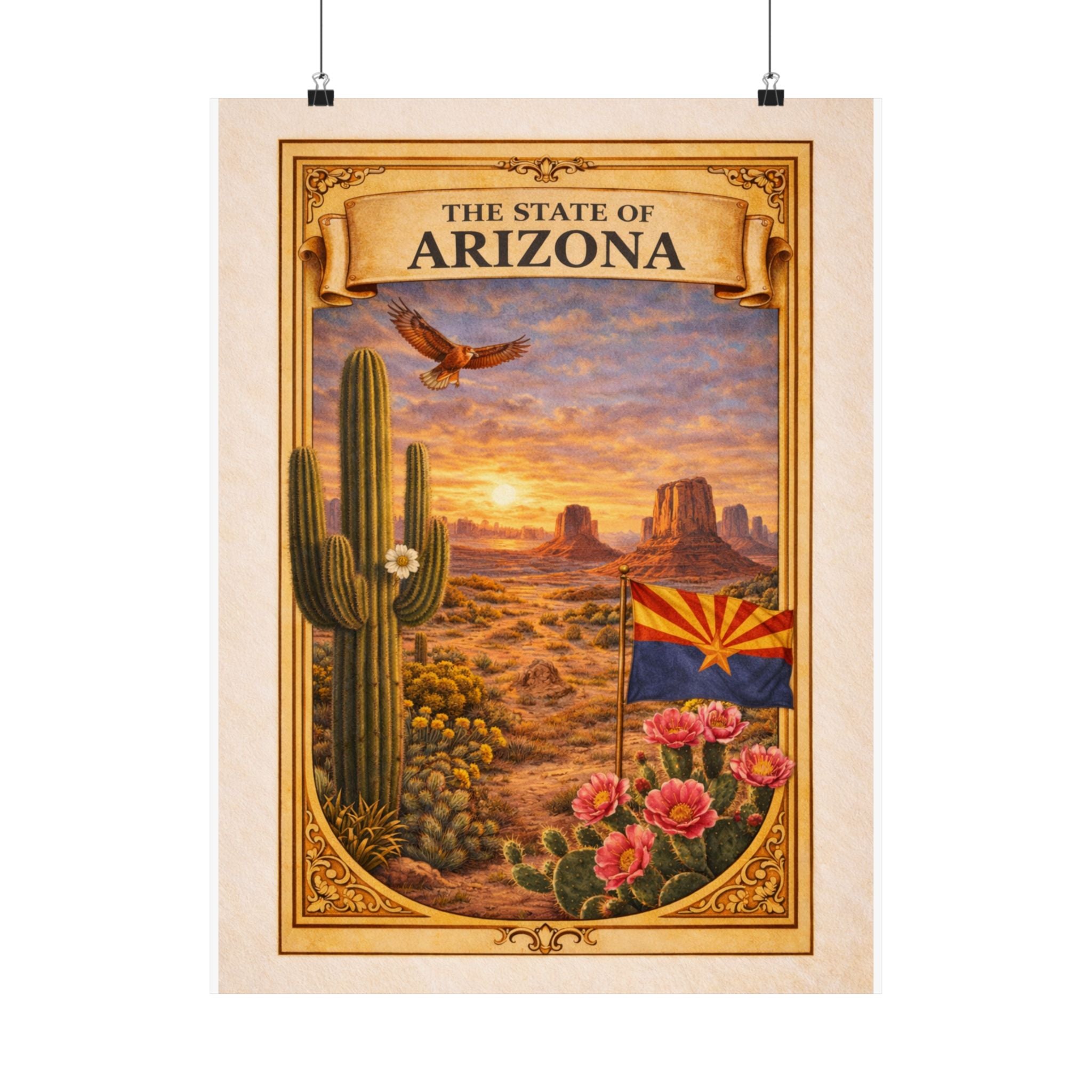 Arizona Poster - Arizona Wall Art - Arizona Decor - State Poster - Arizona Gift - Desert Wall Art - Vintage Style Poster