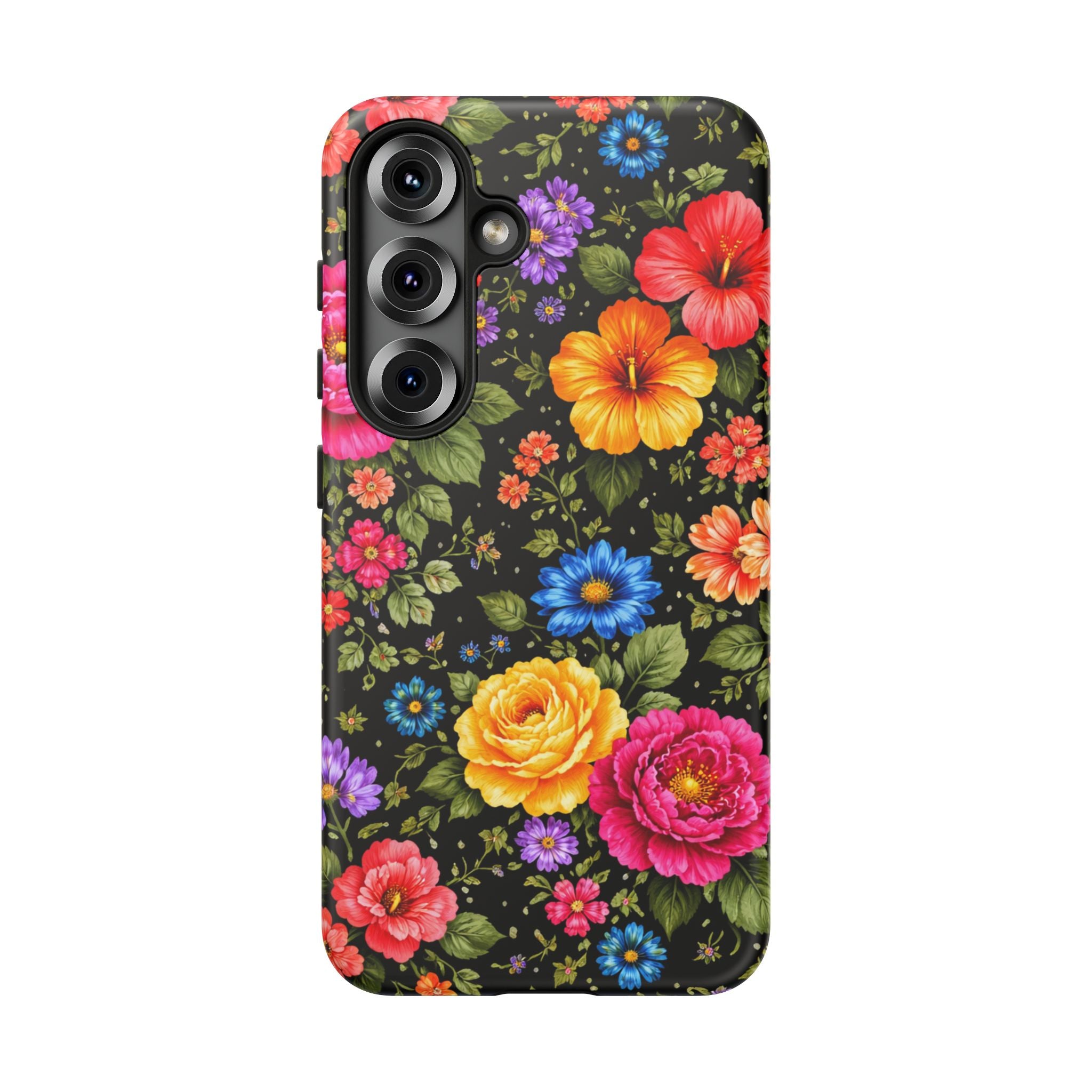 Vintage Floral Pattern Phone Case | Colorful Roses on Black