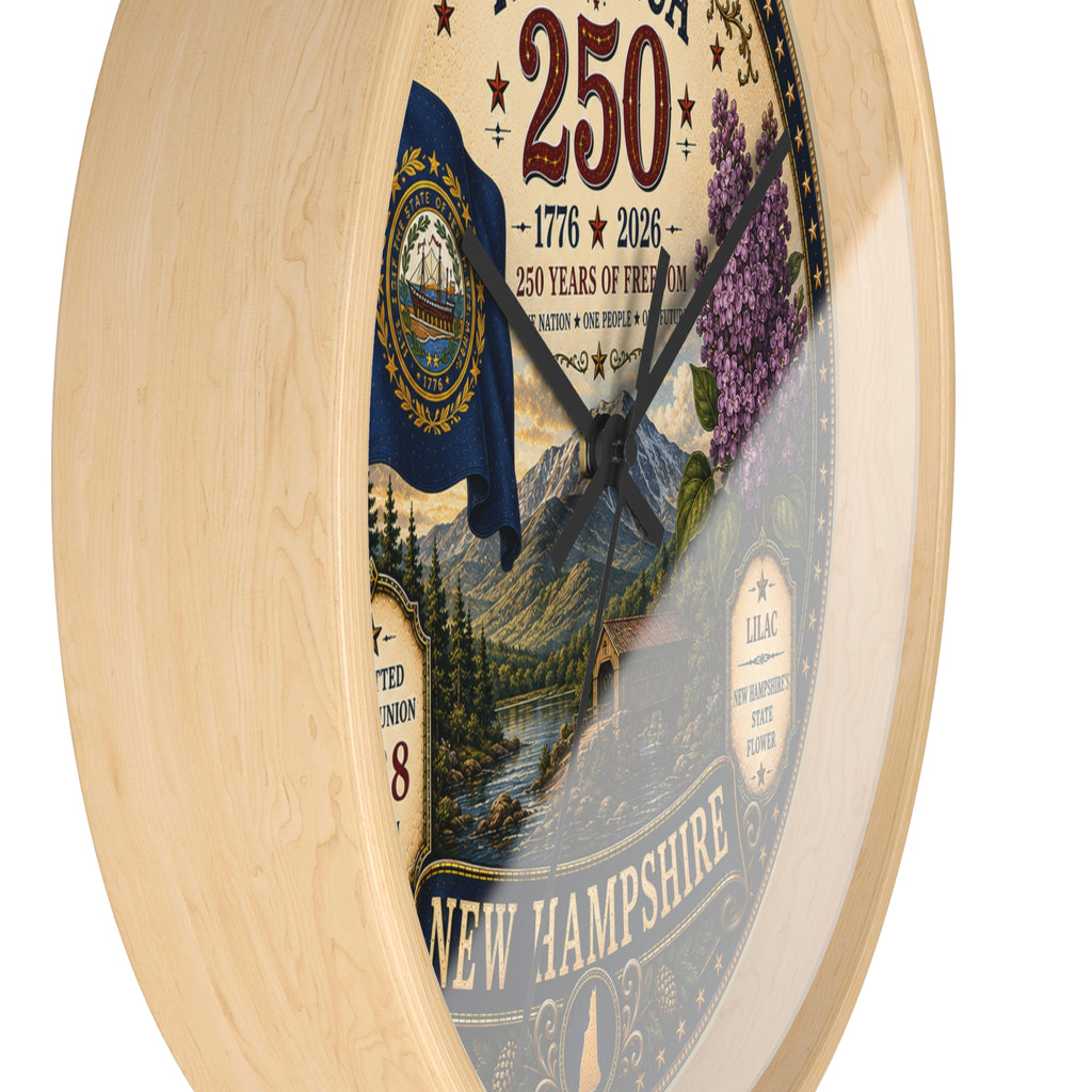 New Hampshire State Seal 250th Anniversary Wall Clock | America 1776-2026, Lilac, Rustic