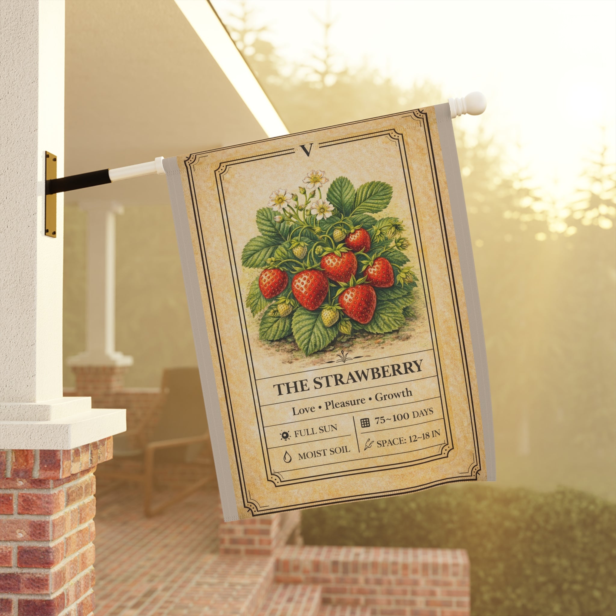 Vintage Strawberry Botanical Garden Flag | House Banner, Plant Care Art