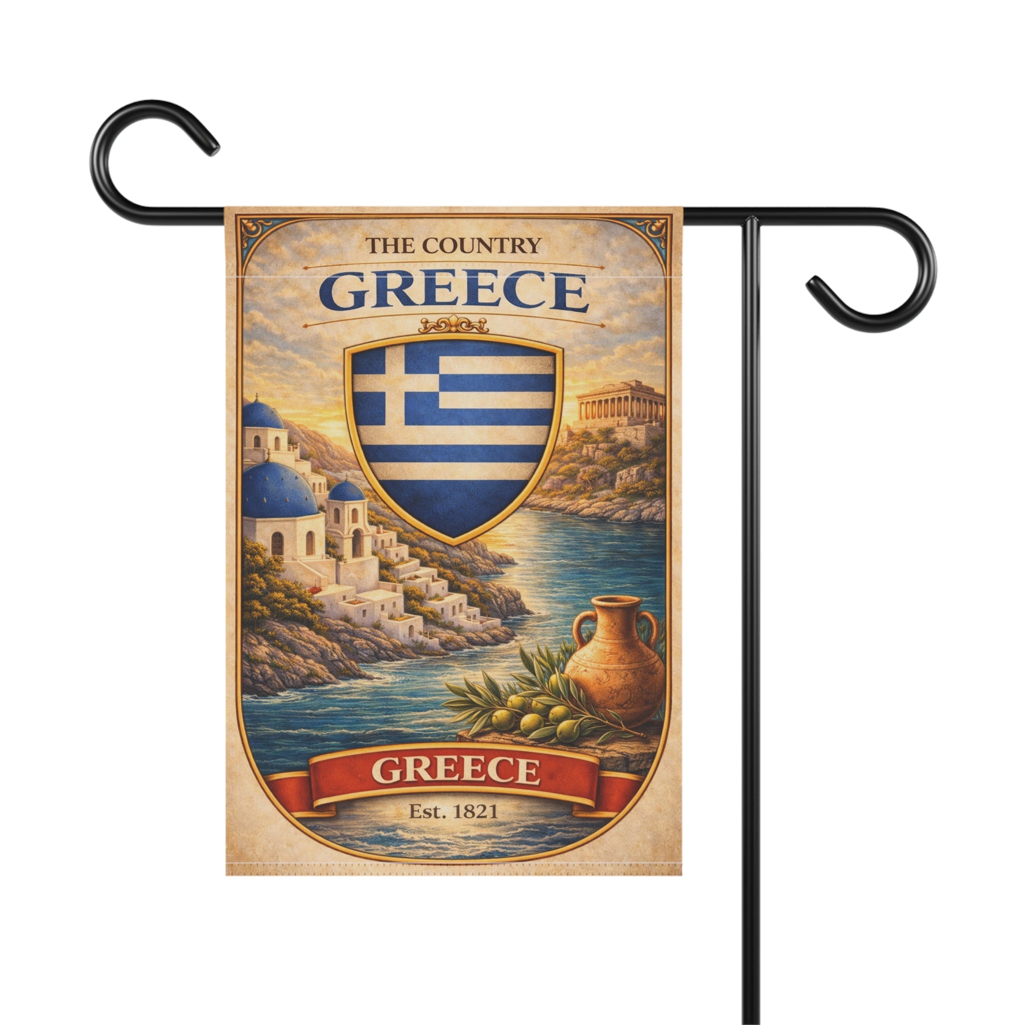 Greece Coastal Crest garden flag | Greece house banner, Mediterranean village design