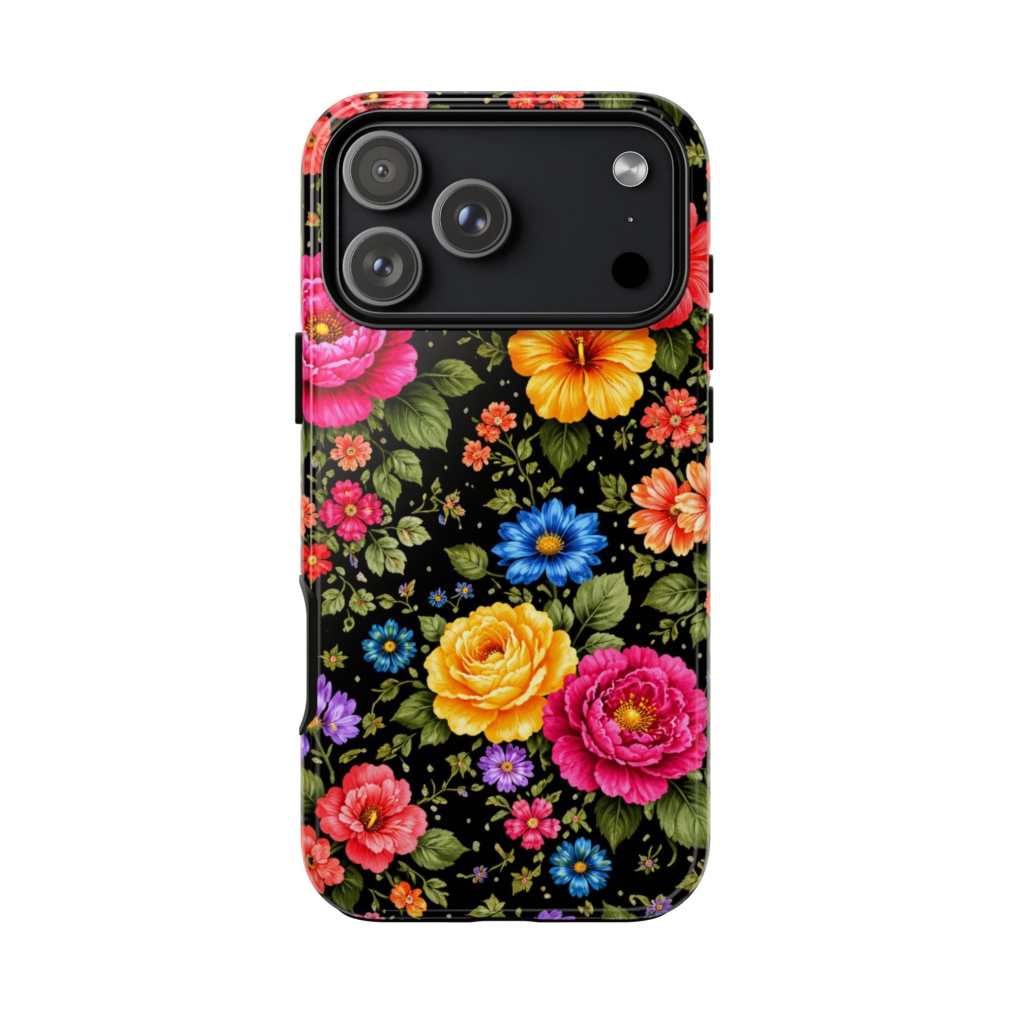 Vintage Floral Pattern Phone Case | Colorful Roses on Black
