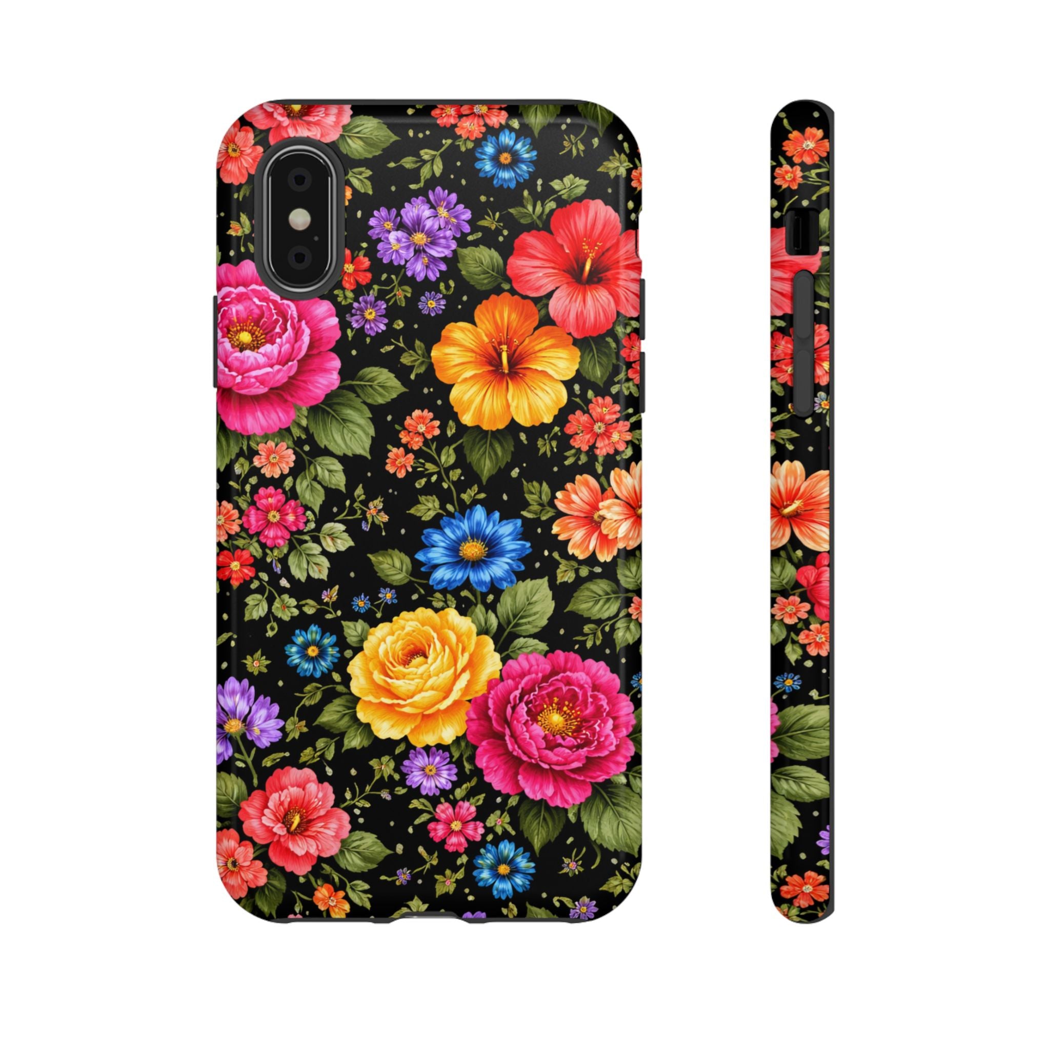 Vintage Floral Pattern Phone Case | Colorful Roses on Black
