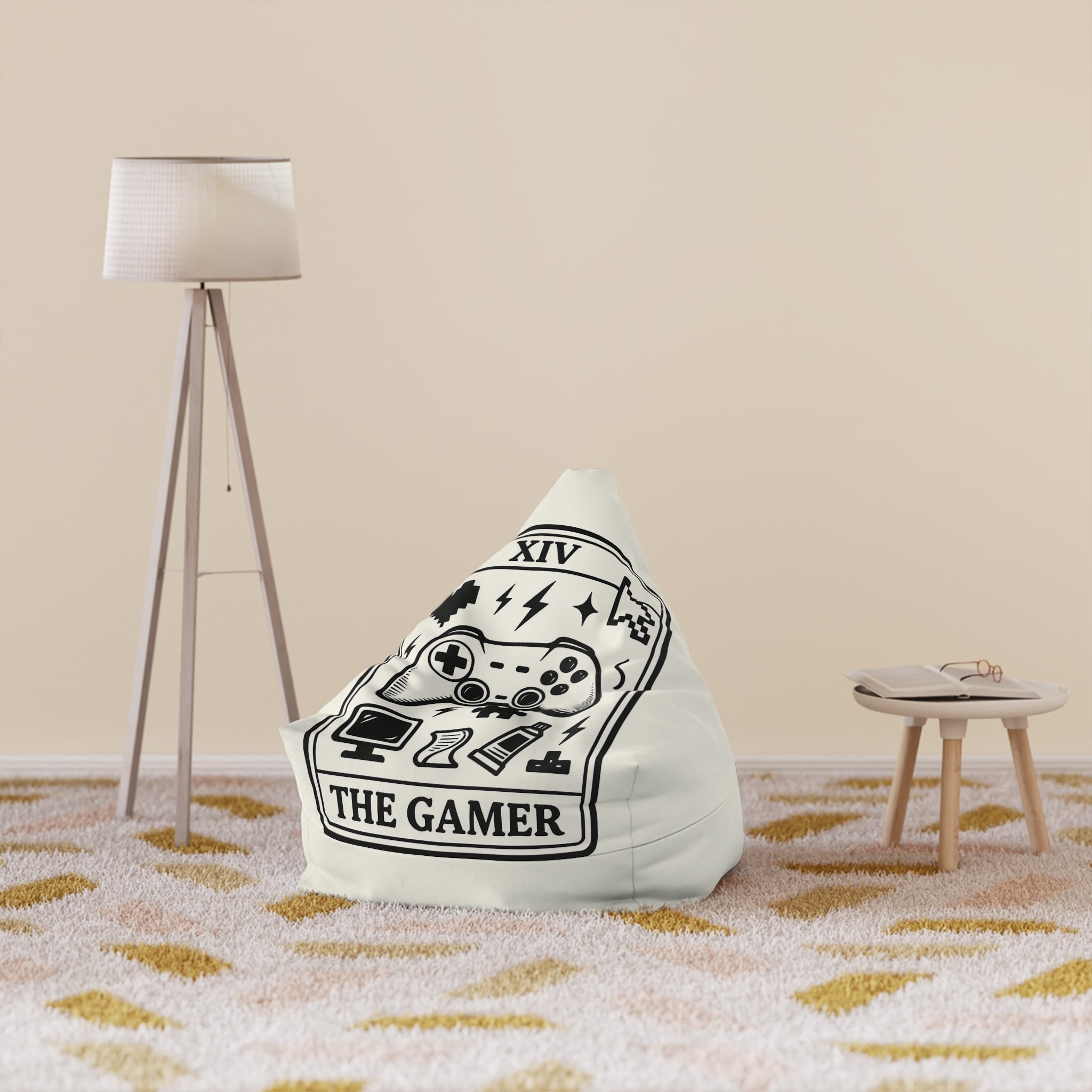 Gamer Crest Bean Bag Chair Cover | Video Game Controller, Headset, Console Icons