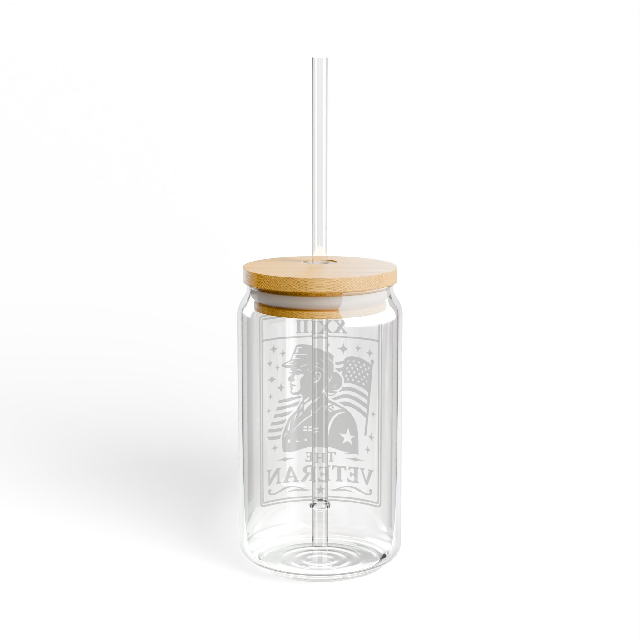 The Veteran sipper glass | 16oz glass jar tumbler with straw