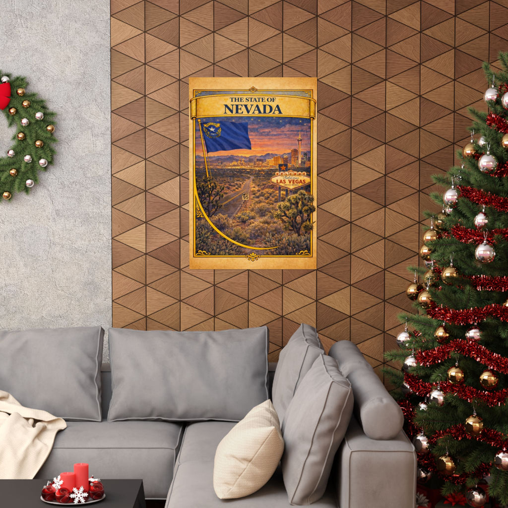 Nevada Vintage Travel Poster Matte Vertical Poster | Las Vegas State Flag