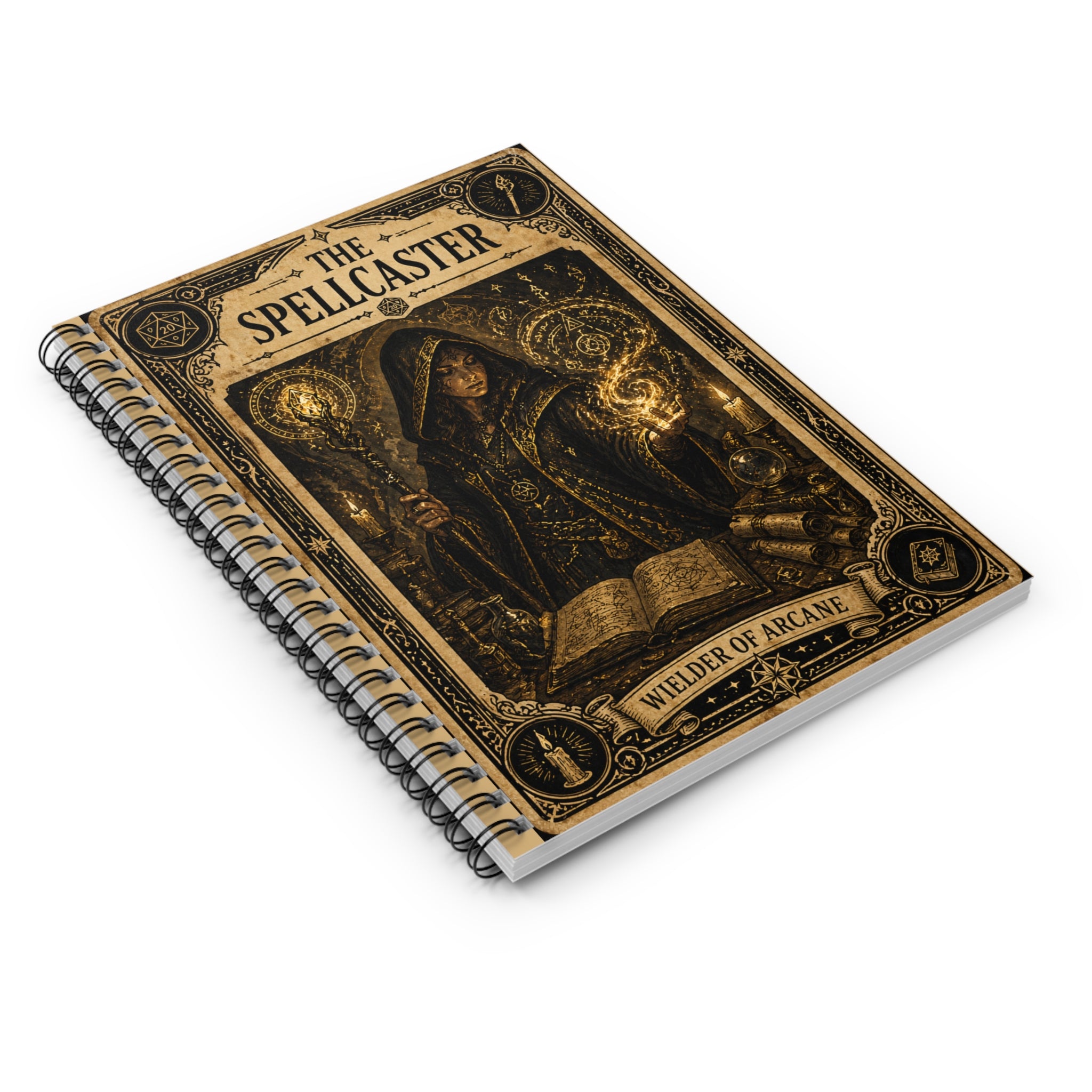 Spellcaster Wizard Illustration Spiral Notebook | Ruled Lined Journal