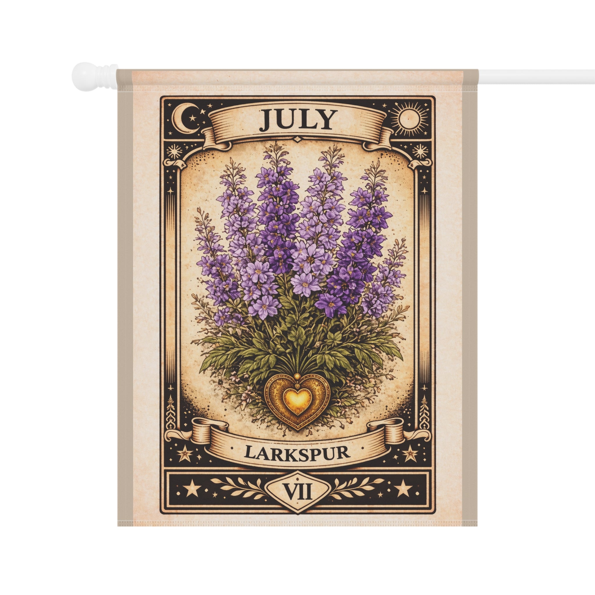 July Larkspur Garden Flag | Floral House Banner, Birth Month Botanical