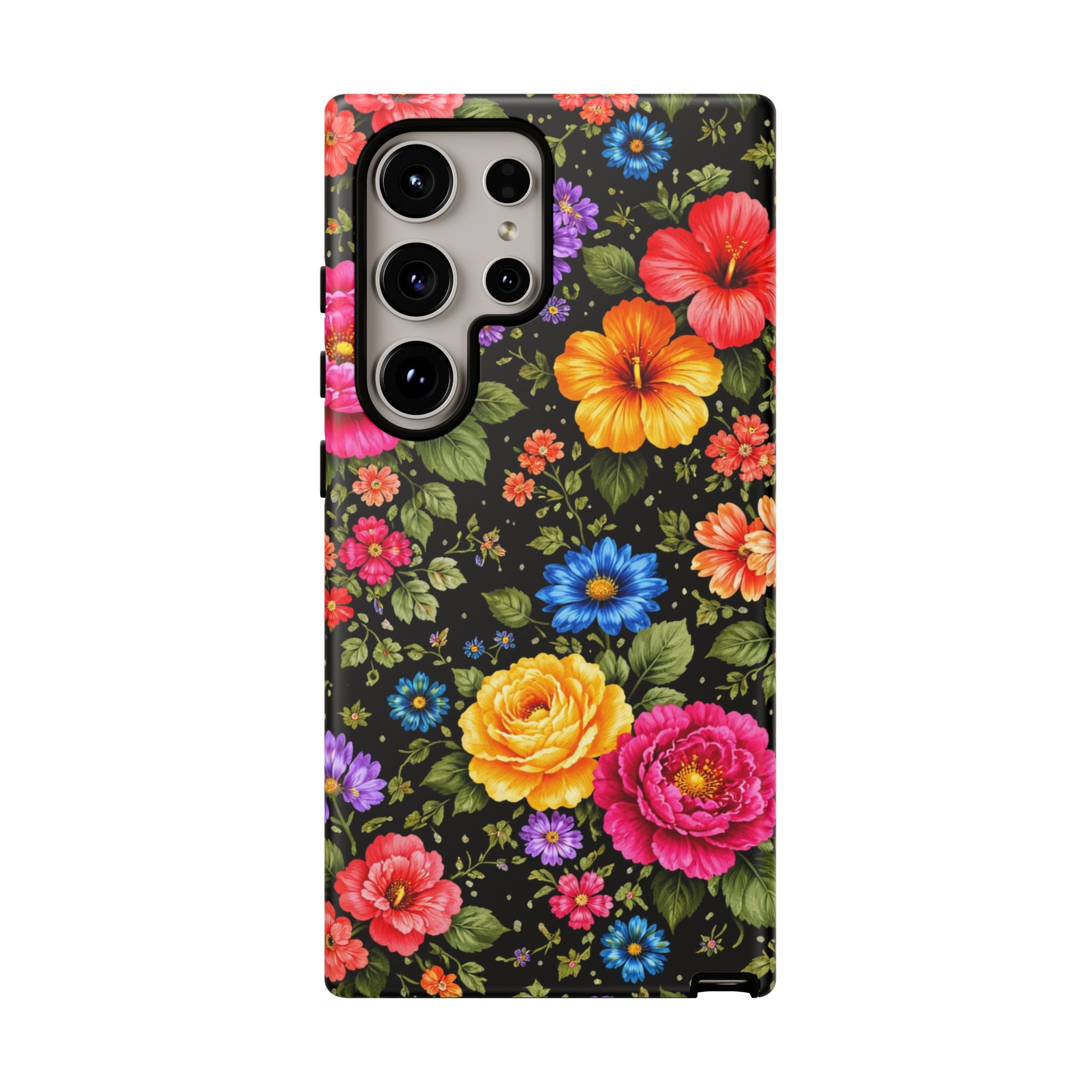 Vintage Floral Pattern Phone Case | Colorful Roses on Black