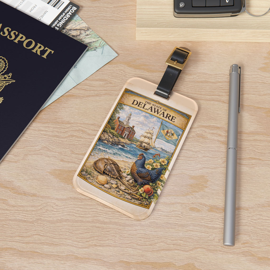 Delaware State Vintage Illustration Luggage Tag | Coastal Peaches & Ship