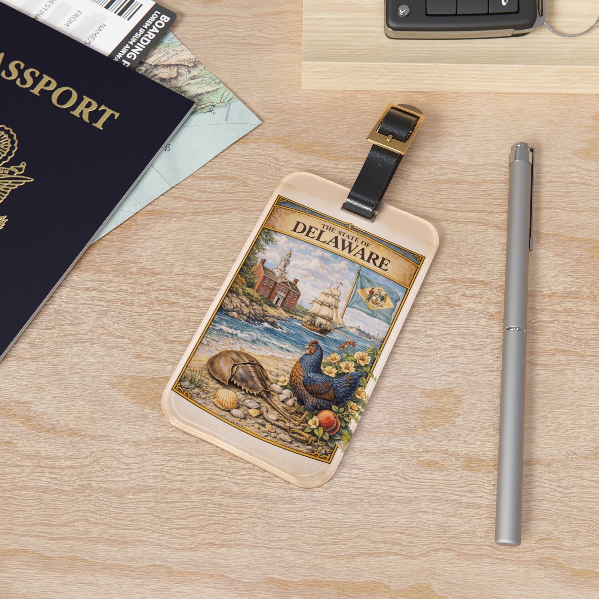 Delaware State Vintage Illustration Luggage Tag | Coastal Peaches & Ship