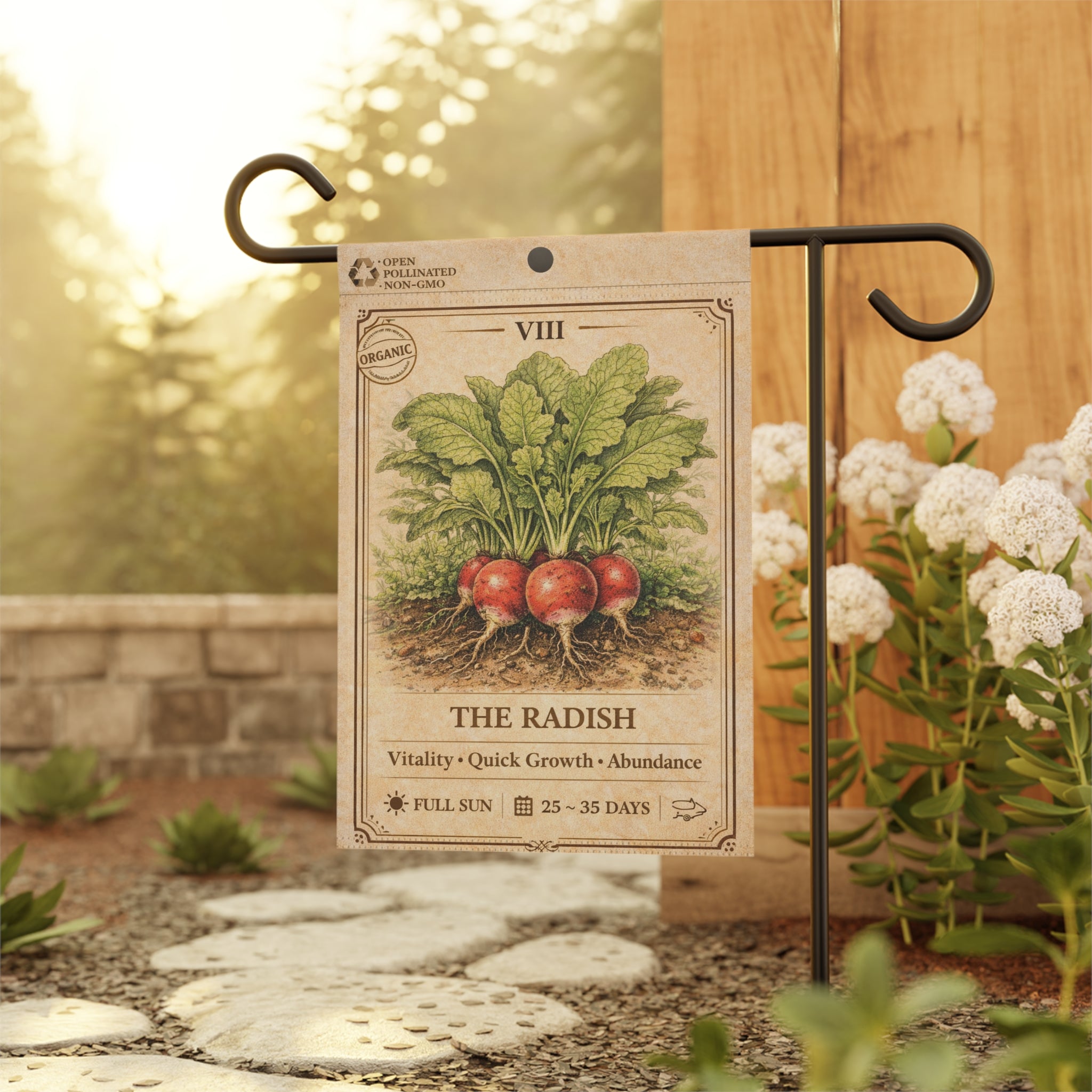 Vintage Radish Illustration Garden Flag | House Banner, Seed Packet Style