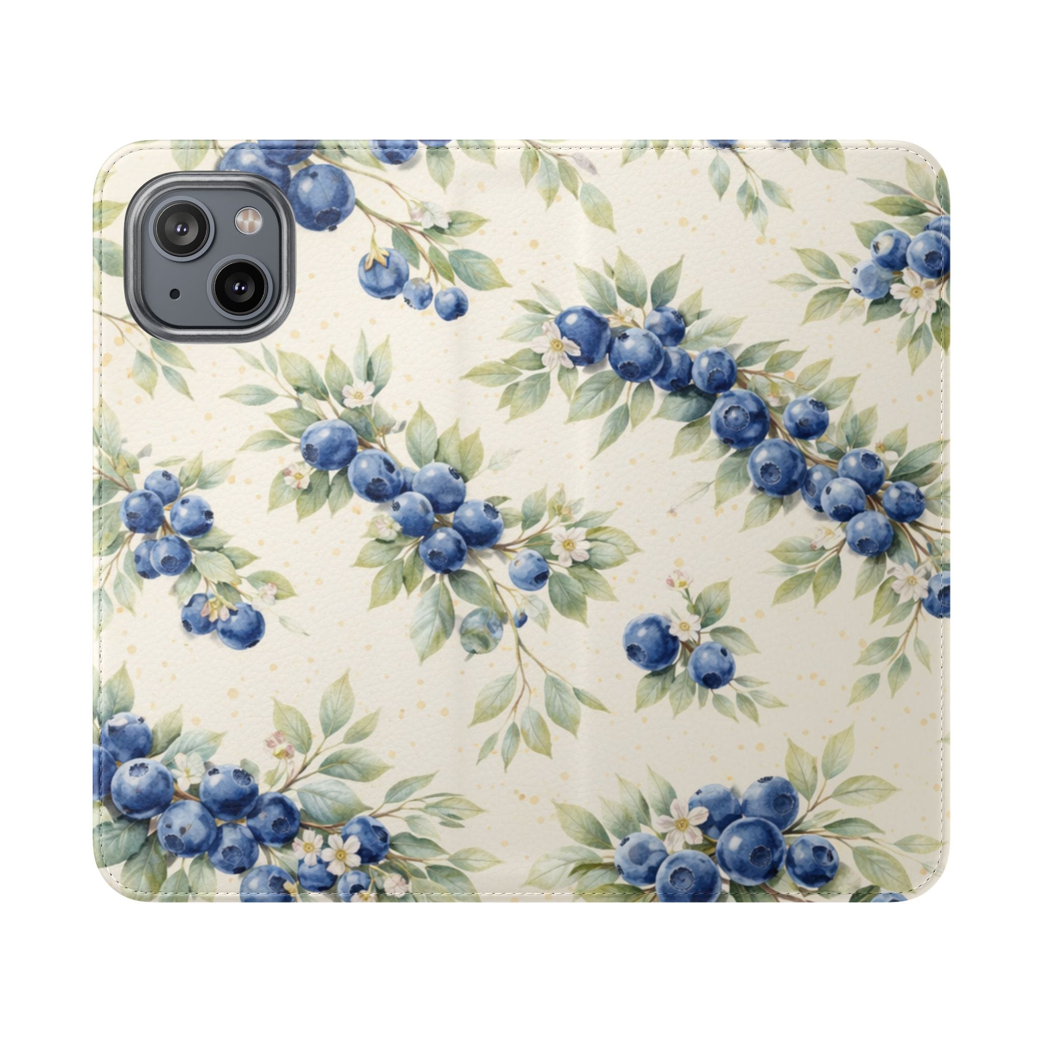Blueberry Watercolor Pattern Flip Case | Phone Wallet, Card Slots