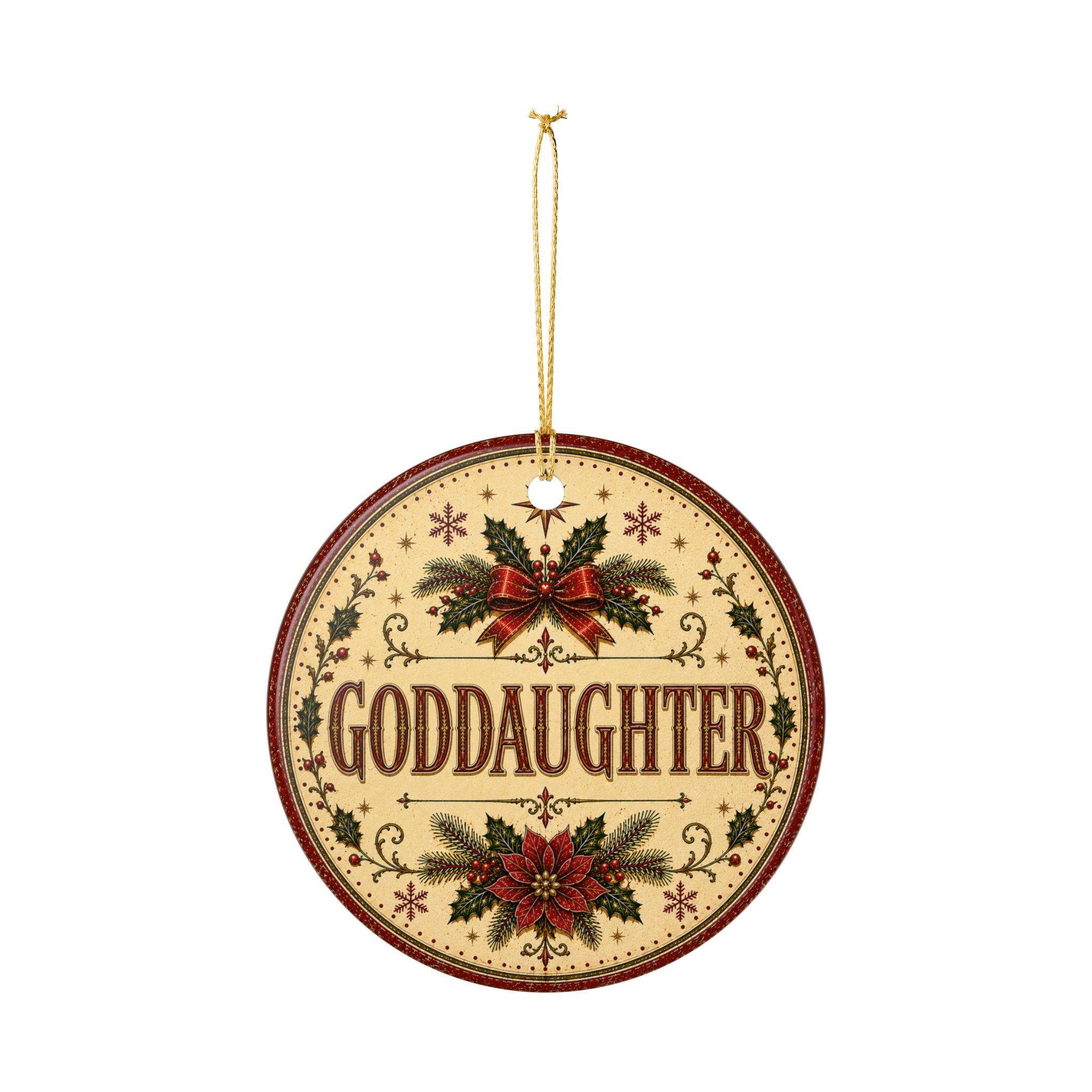 Goddaughter Christmas Ornament Ceramic Decoration | Poinsettia Holly Holiday