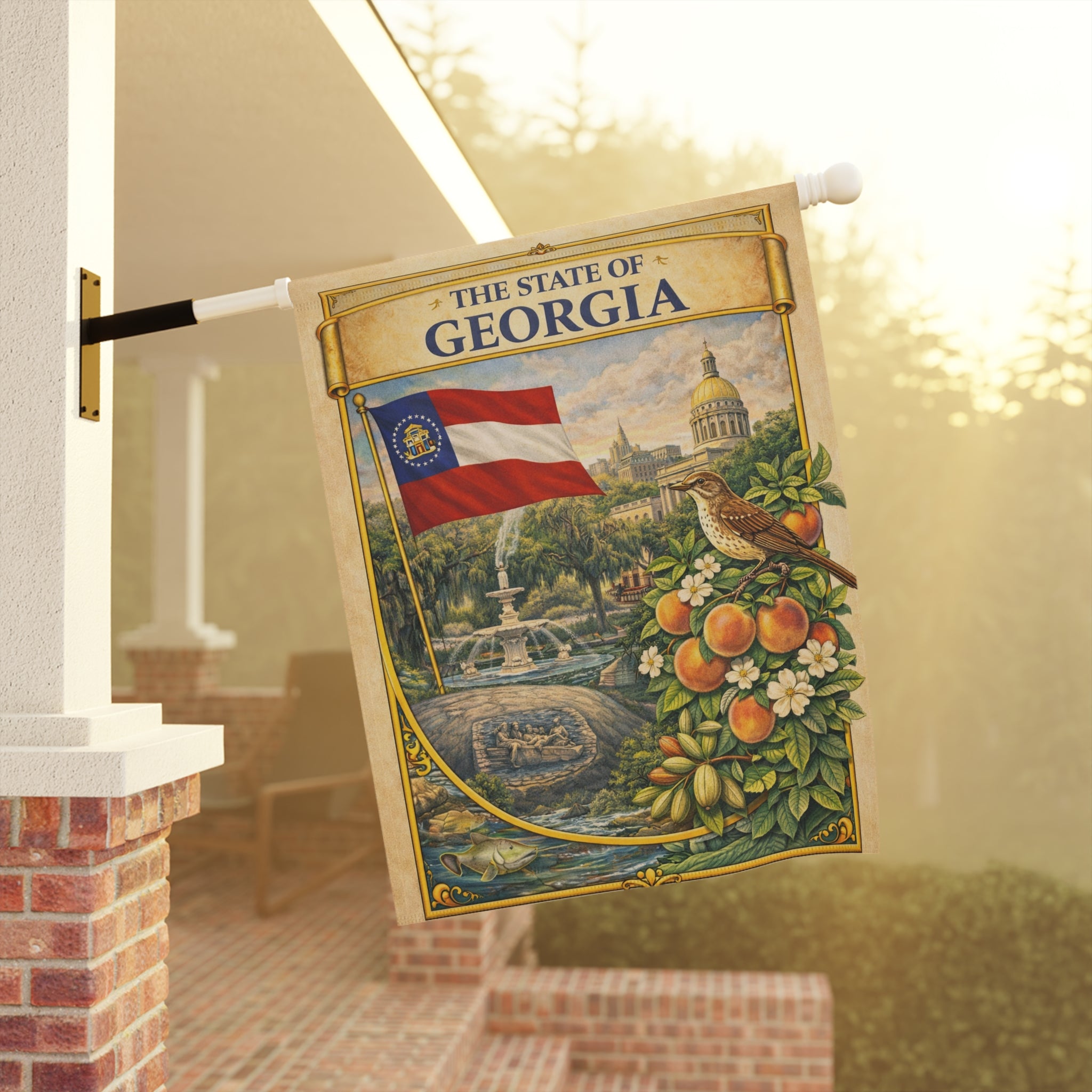 The State of Georgia Vintage Flag Garden & House Banner | Peach, Capitol, Mockingbird