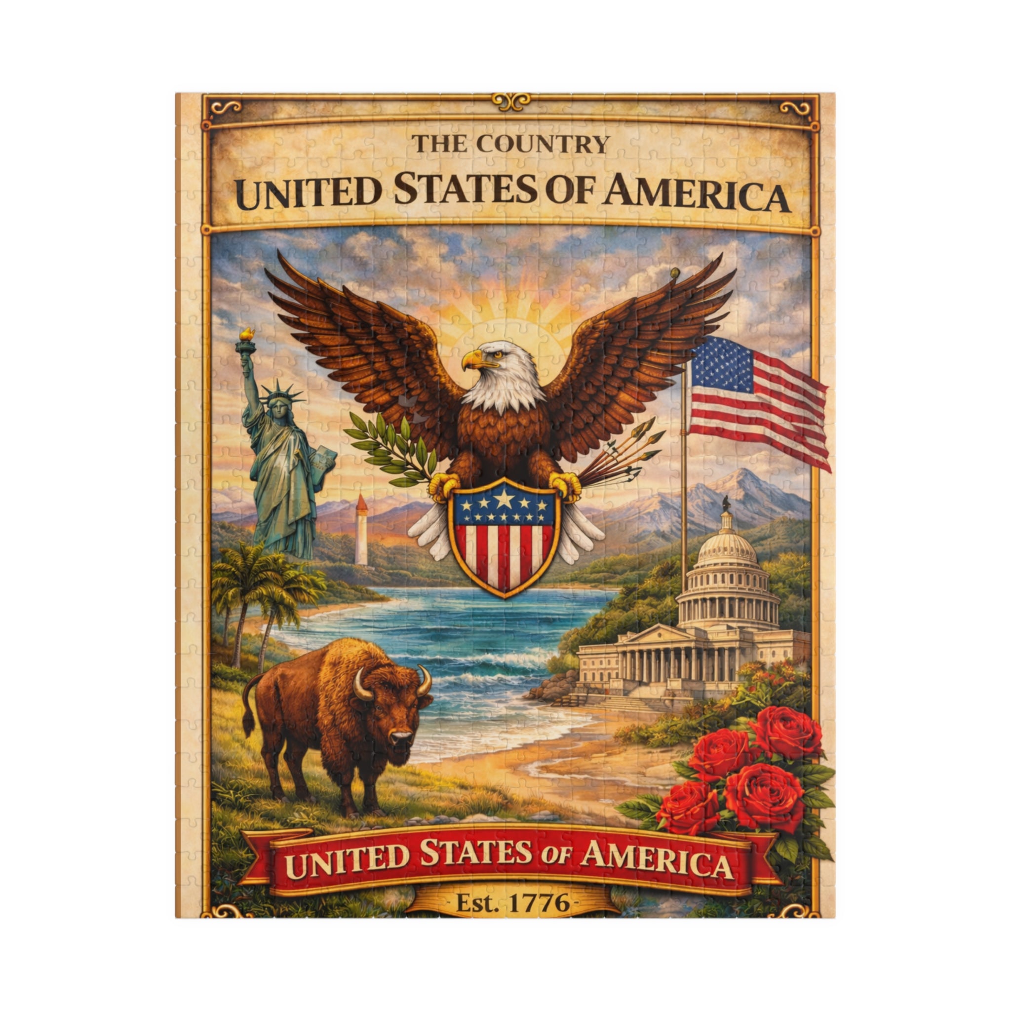 Patriotic Eagle & Landmarks Puzzle | United States of America 520 Piece