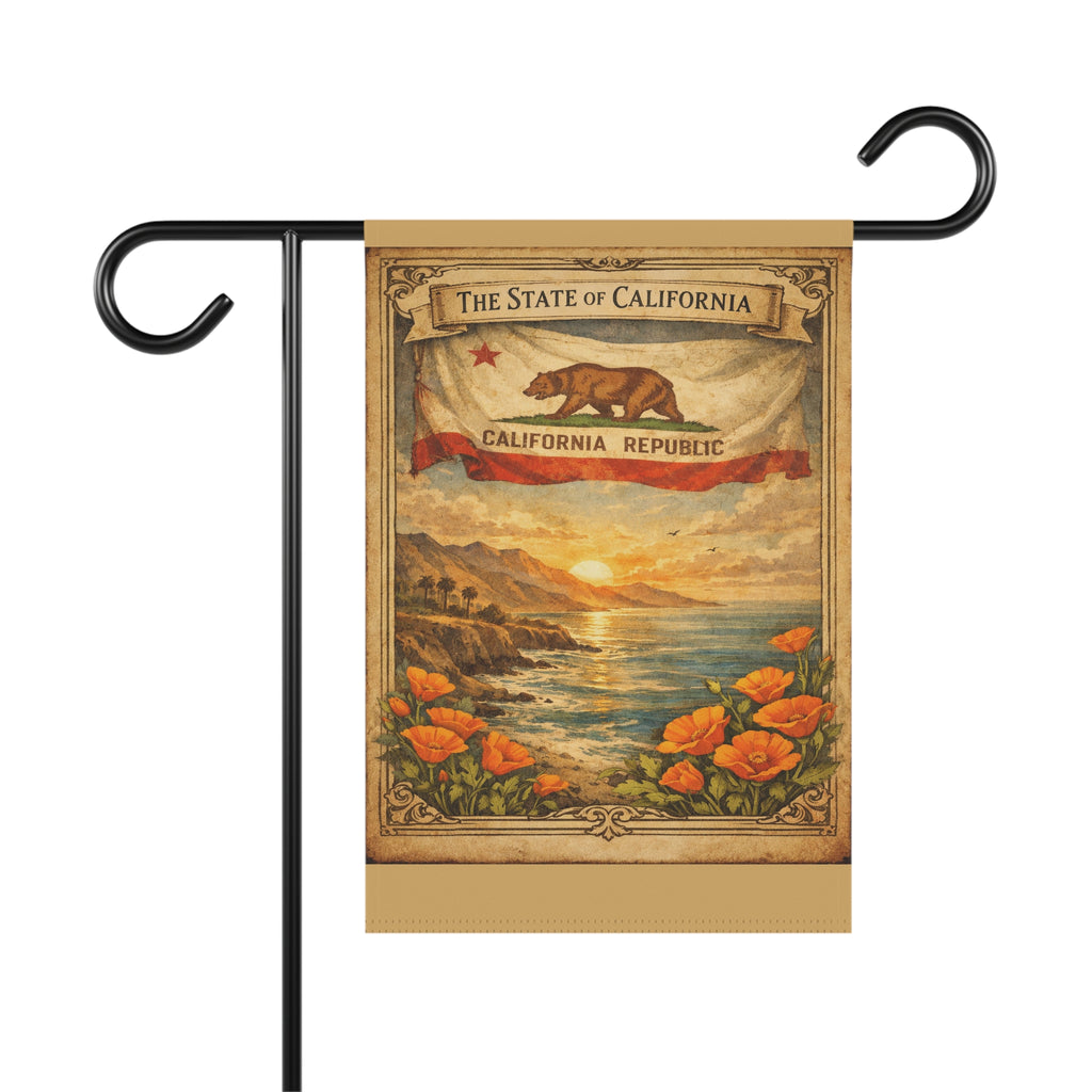 California Republic Sunset Poppy Garden Banner | California Flag Landscape Garden Banner