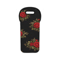 Red Rose Floral Wine Tote | Black Background, Vintage Bouquet Pattern