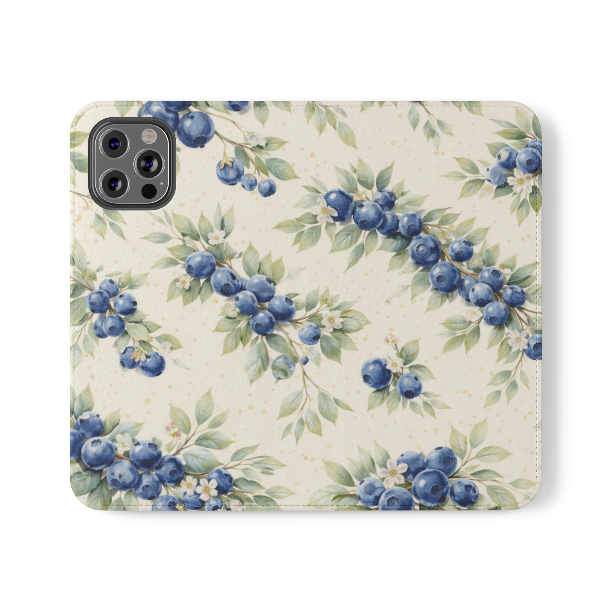 Blueberry Watercolor Pattern Flip Case | Phone Wallet, Card Slots